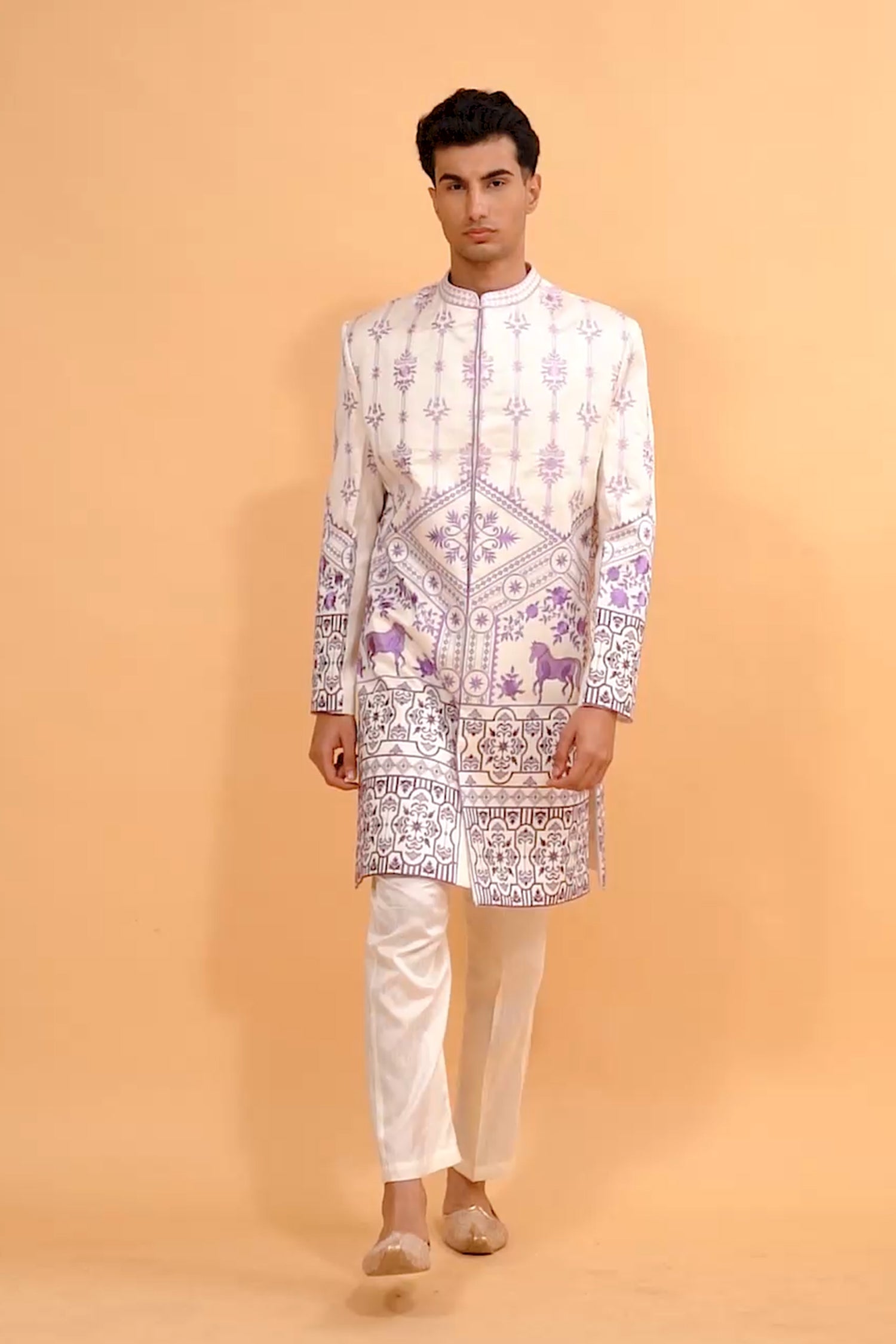 Offwhite Embroidered Sherwani Set