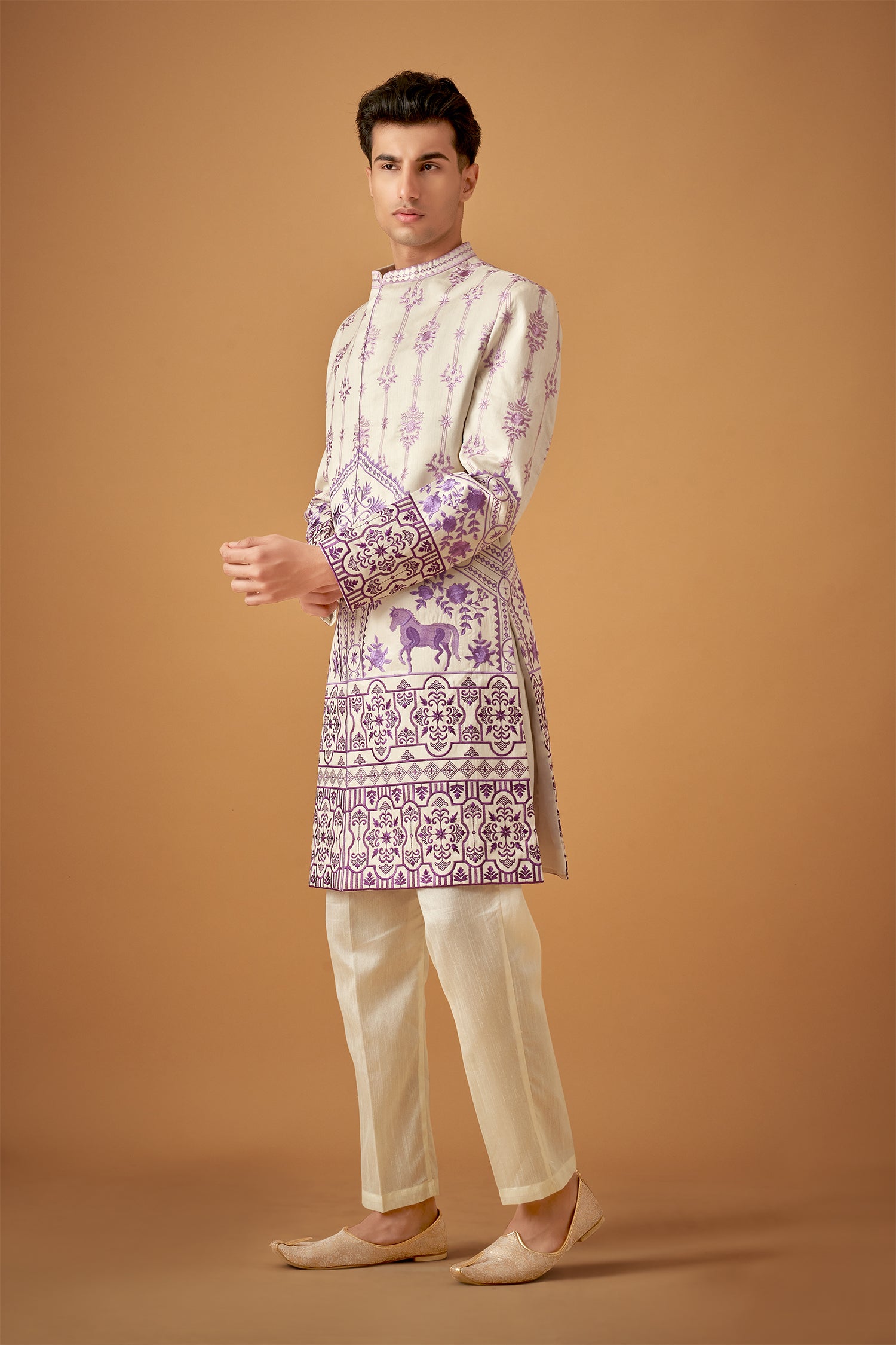 Offwhite Embroidered Sherwani Set