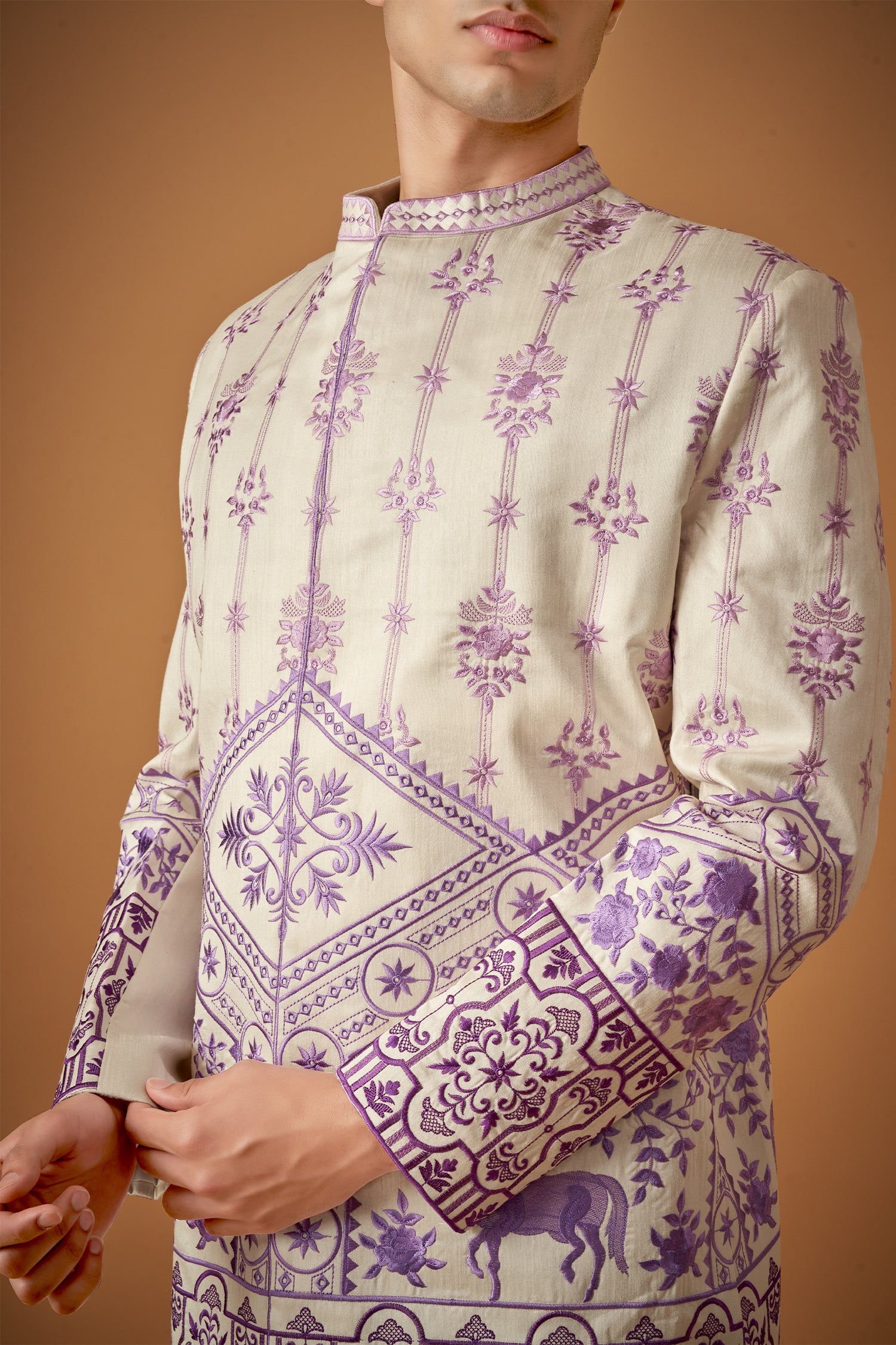 Offwhite Embroidered Sherwani Set