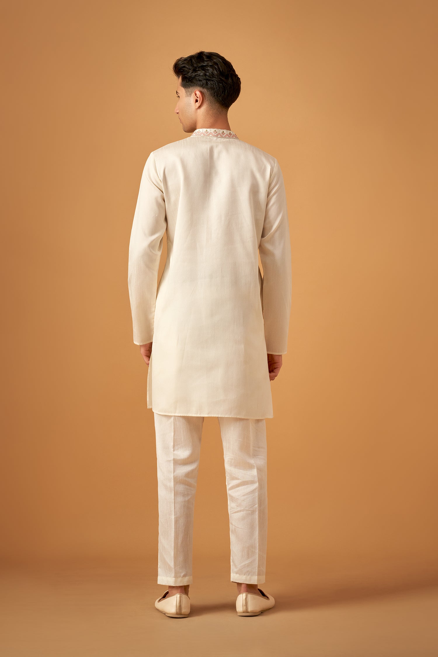 Offwhite Embroidered Sherwani Jacket And Kurta Set