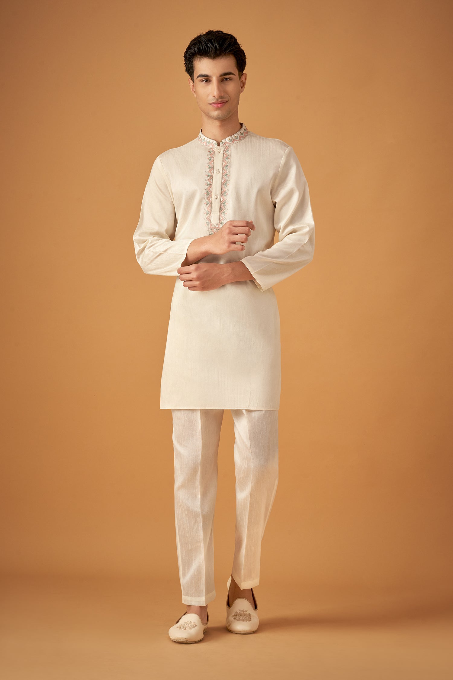 Multicolor Embroidered Sherwani Jacket And Kurta Set