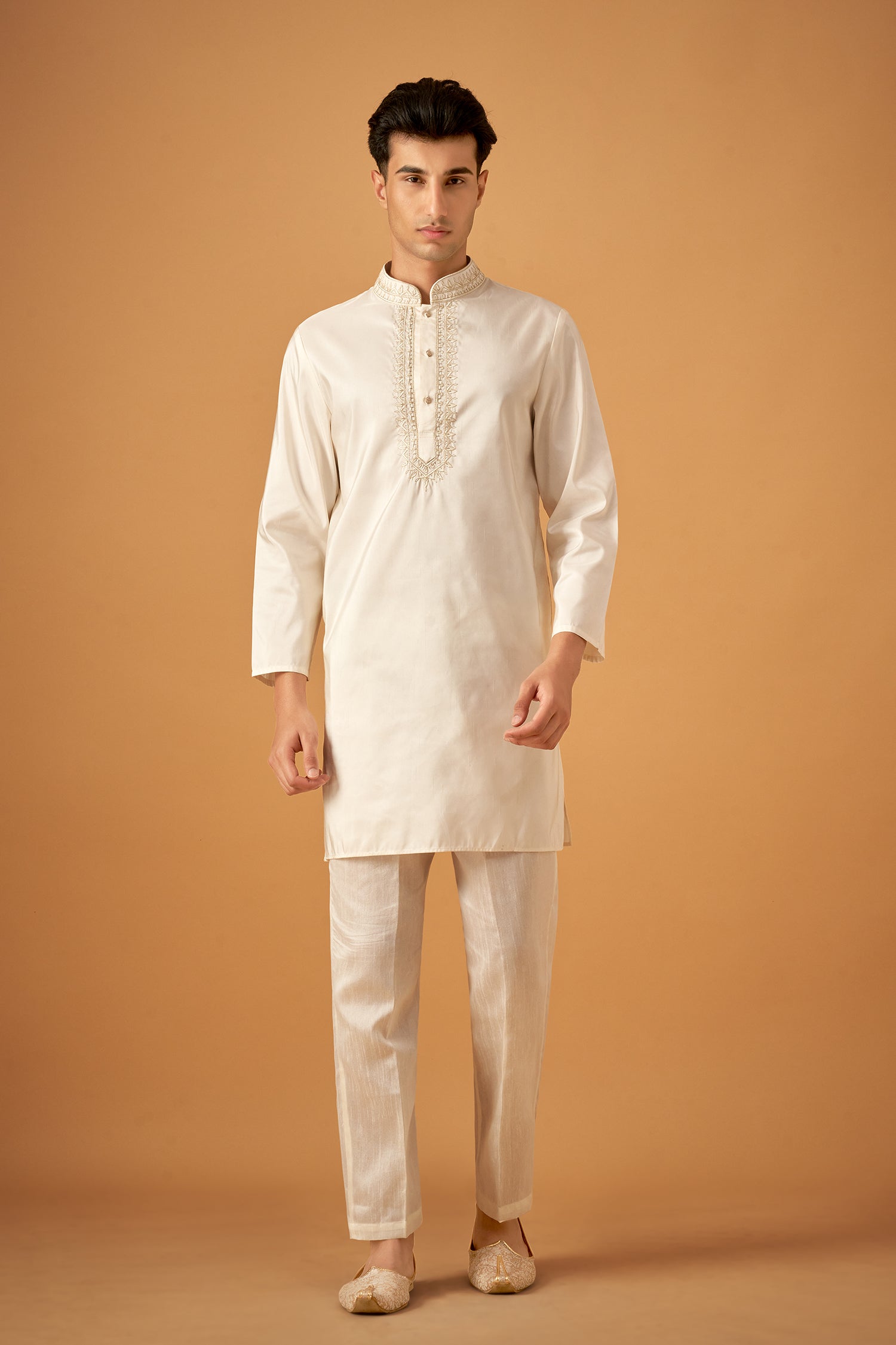 Offwhite Embroidered Sherwani Jacket And Kurta Set