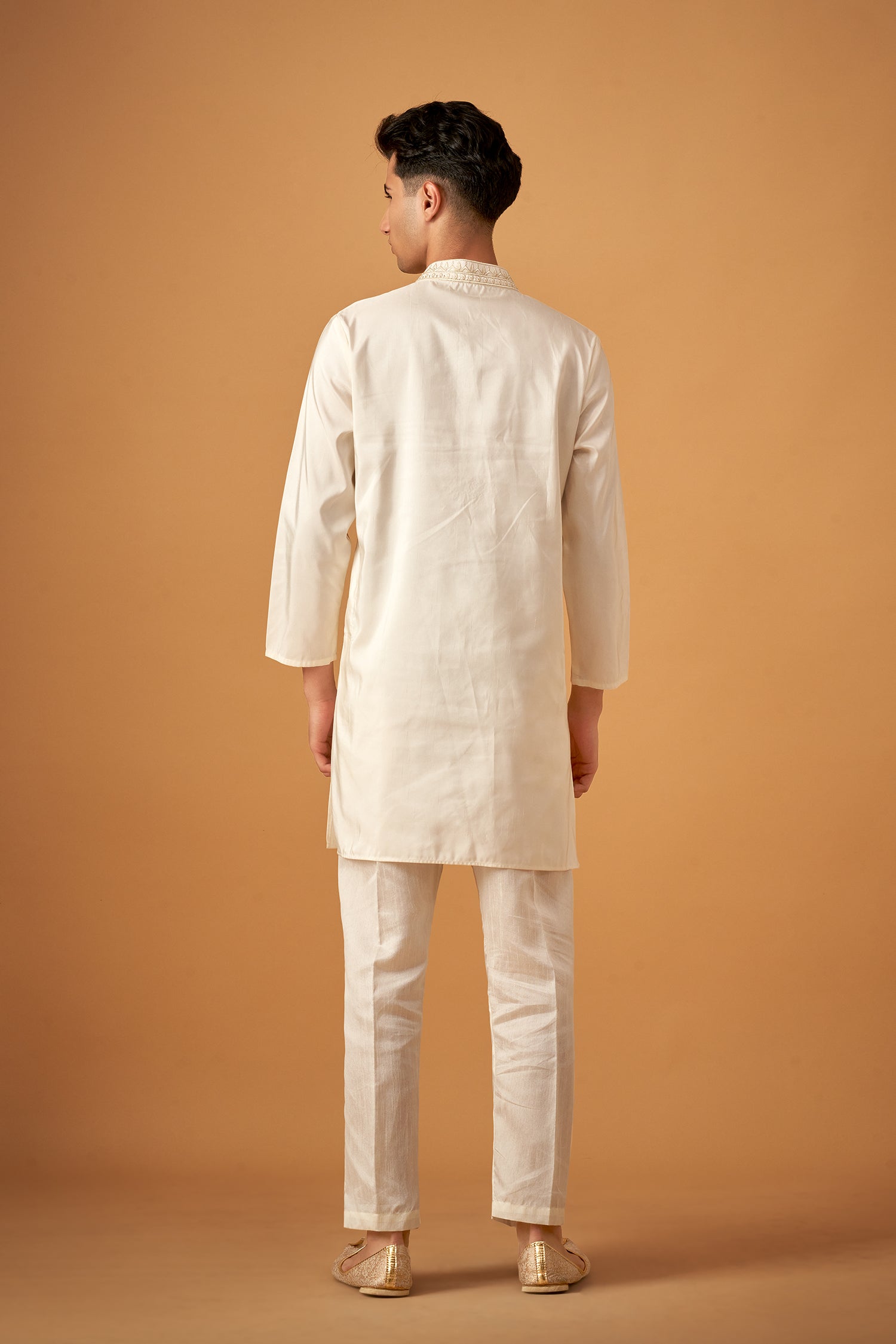 Offwhite Embroidered Sherwani Jacket And Kurta Set