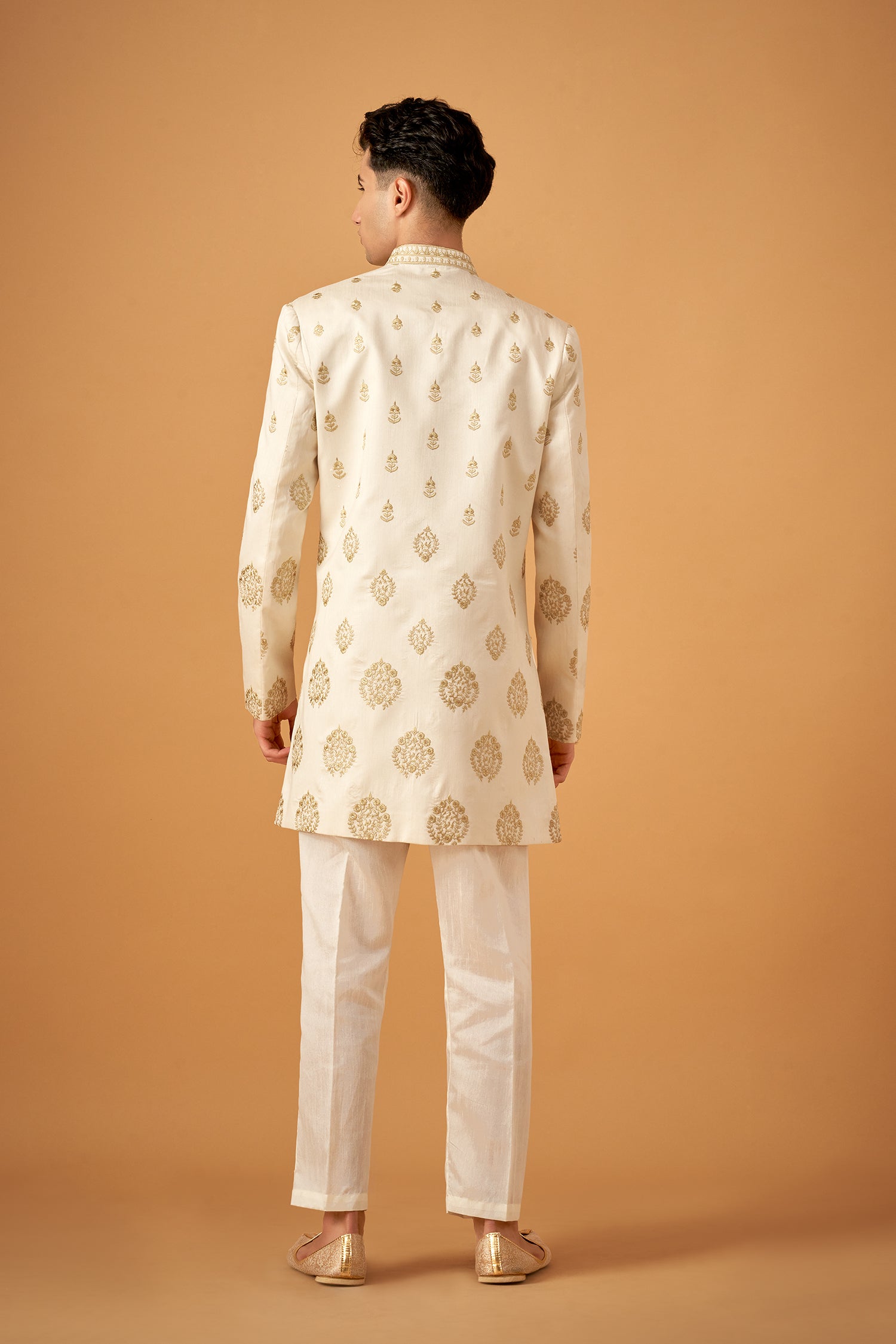 Elegant Olive Embroidered Sherwani Jacket And Kurta Set