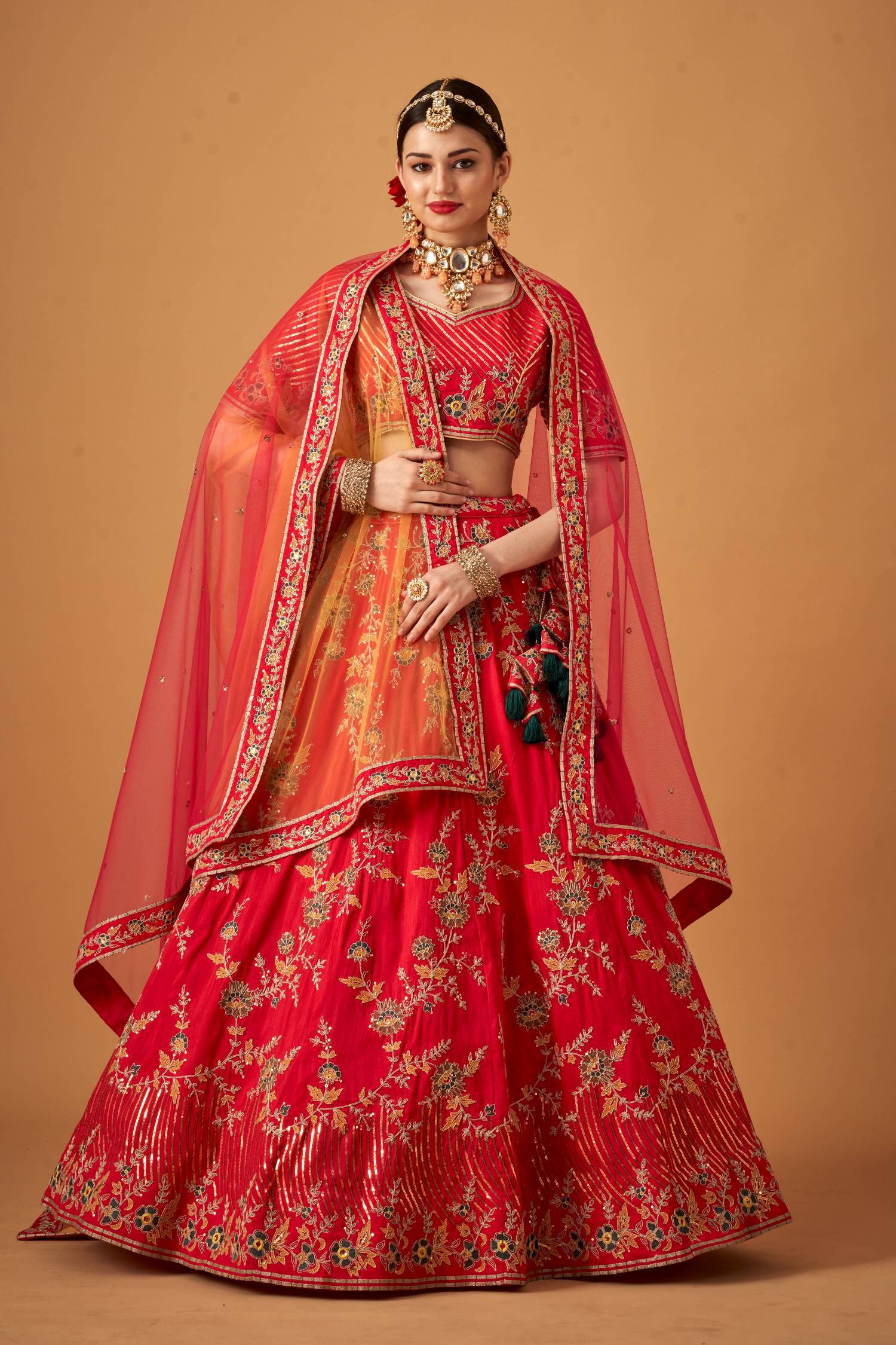 Rani Pink Floral Embroidered Lehenga Set