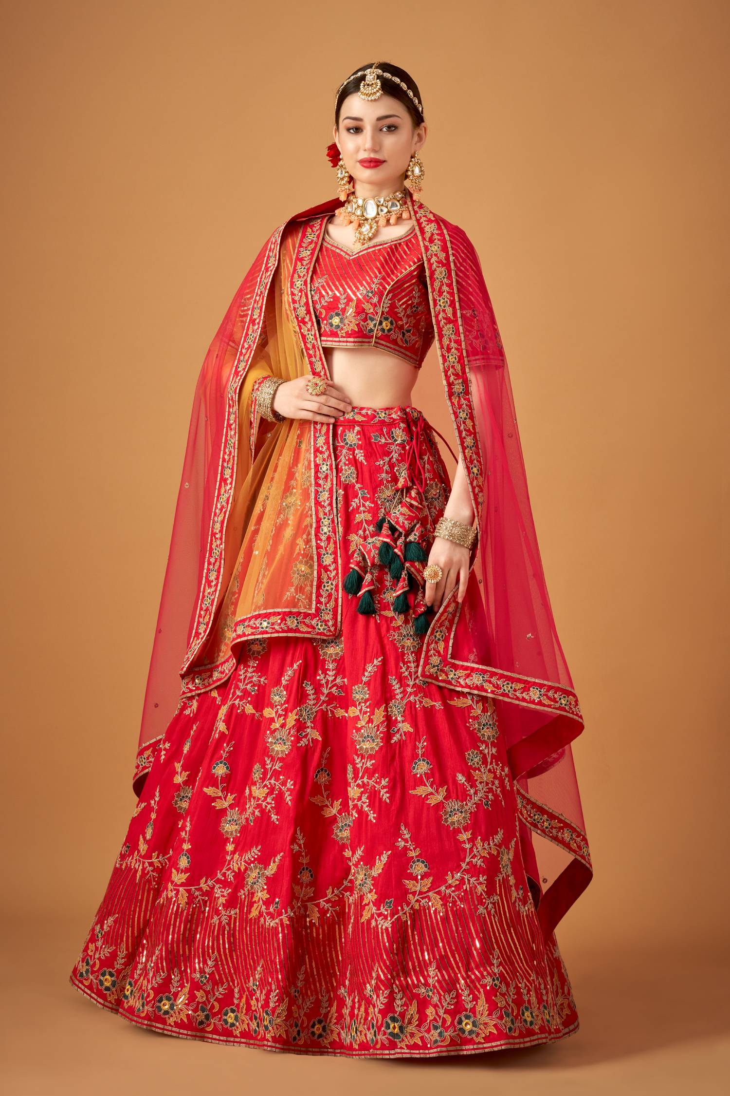 Rani Pink Floral Embroidered Lehenga Set