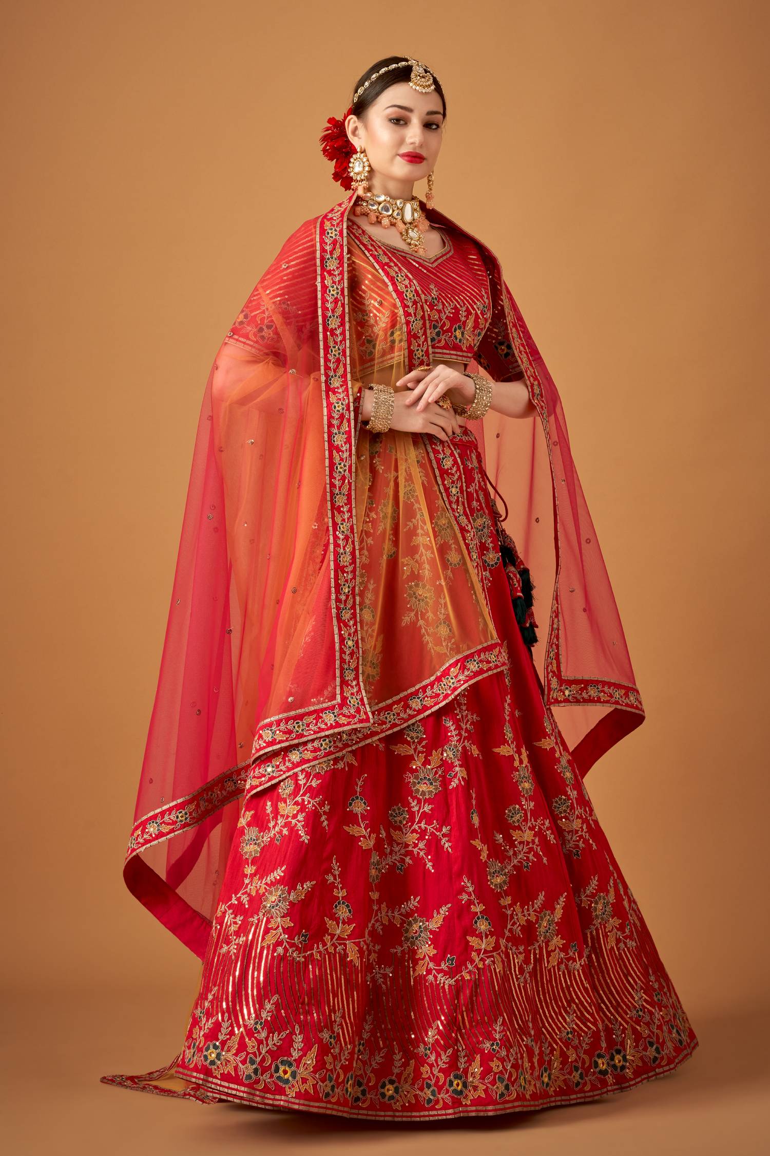 Rani Pink Floral Embroidered Lehenga Set