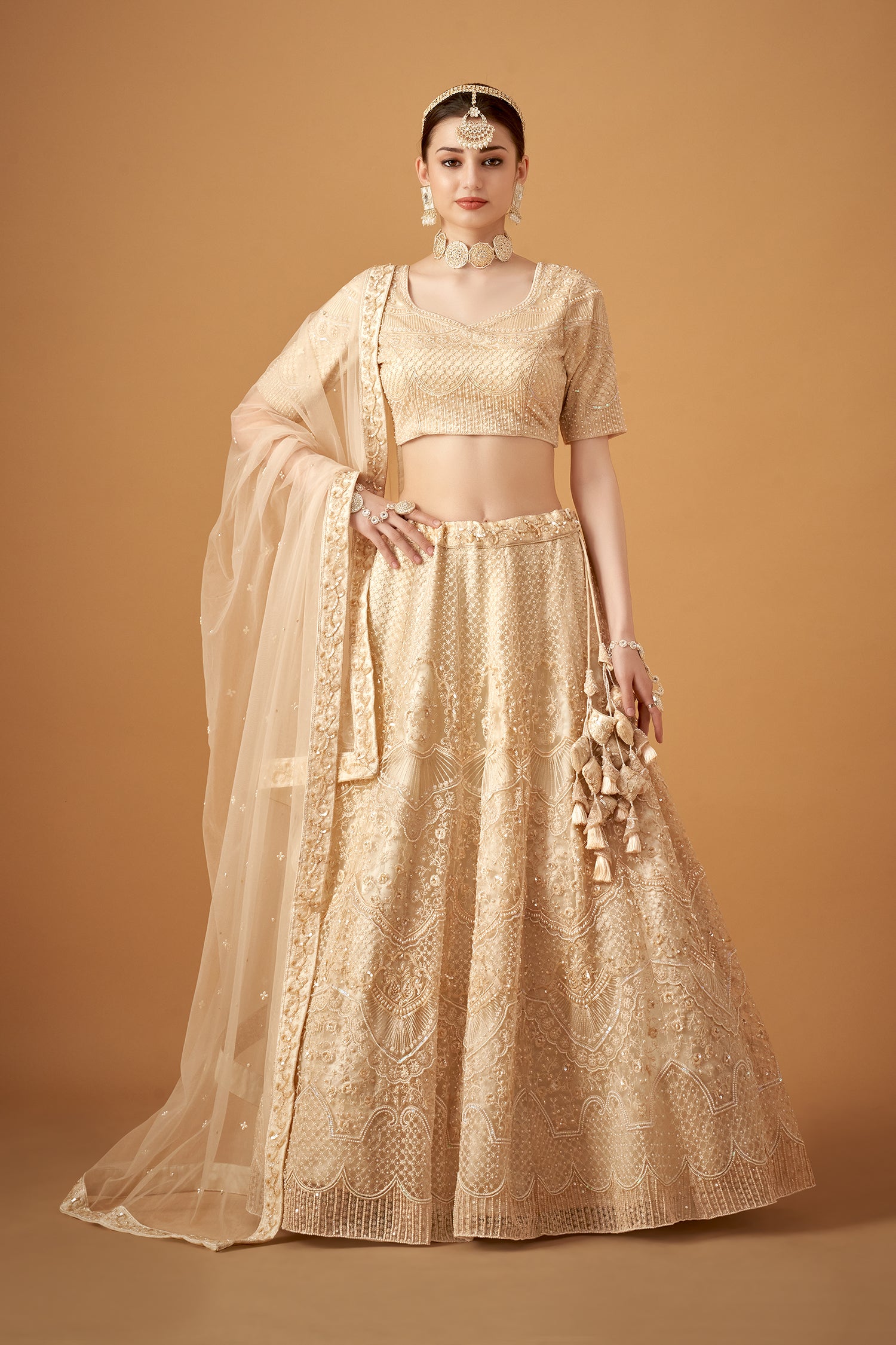 Cream Color Hand Embroidered Lehenga Set