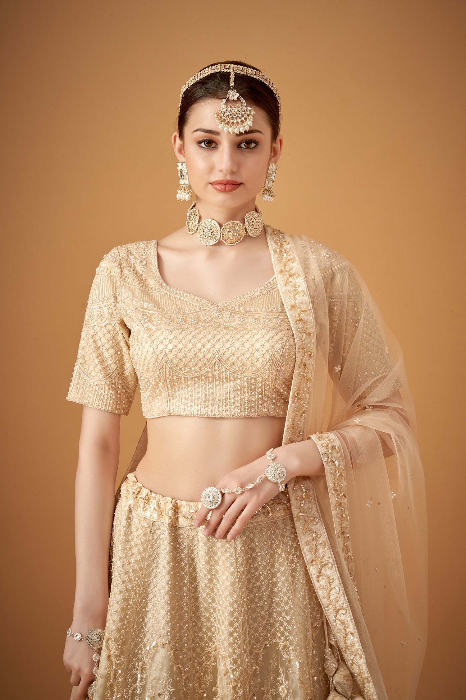 Cream Color Hand Embroidered Lehenga Set