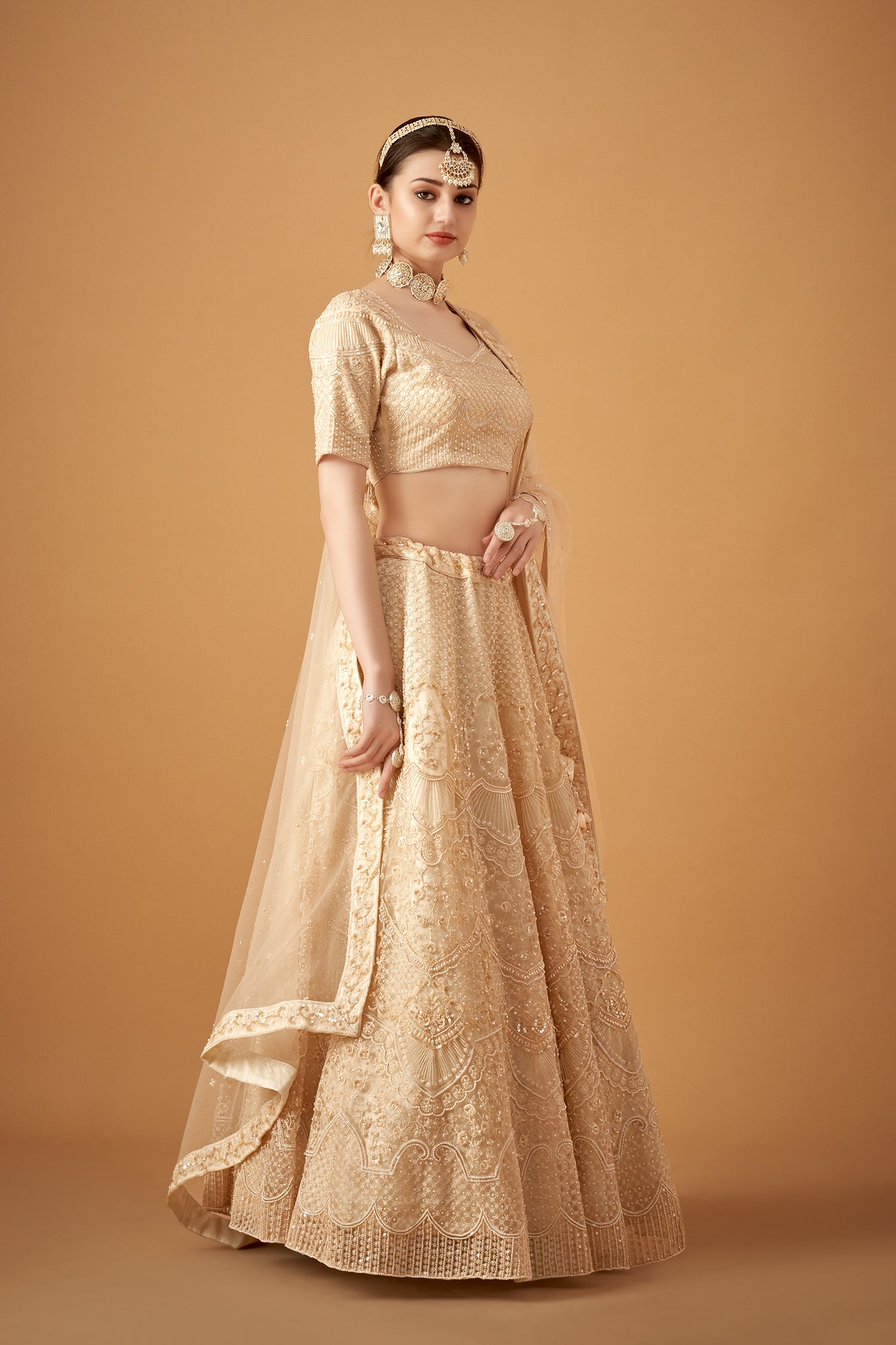 Cream Color Hand Embroidered Lehenga Set