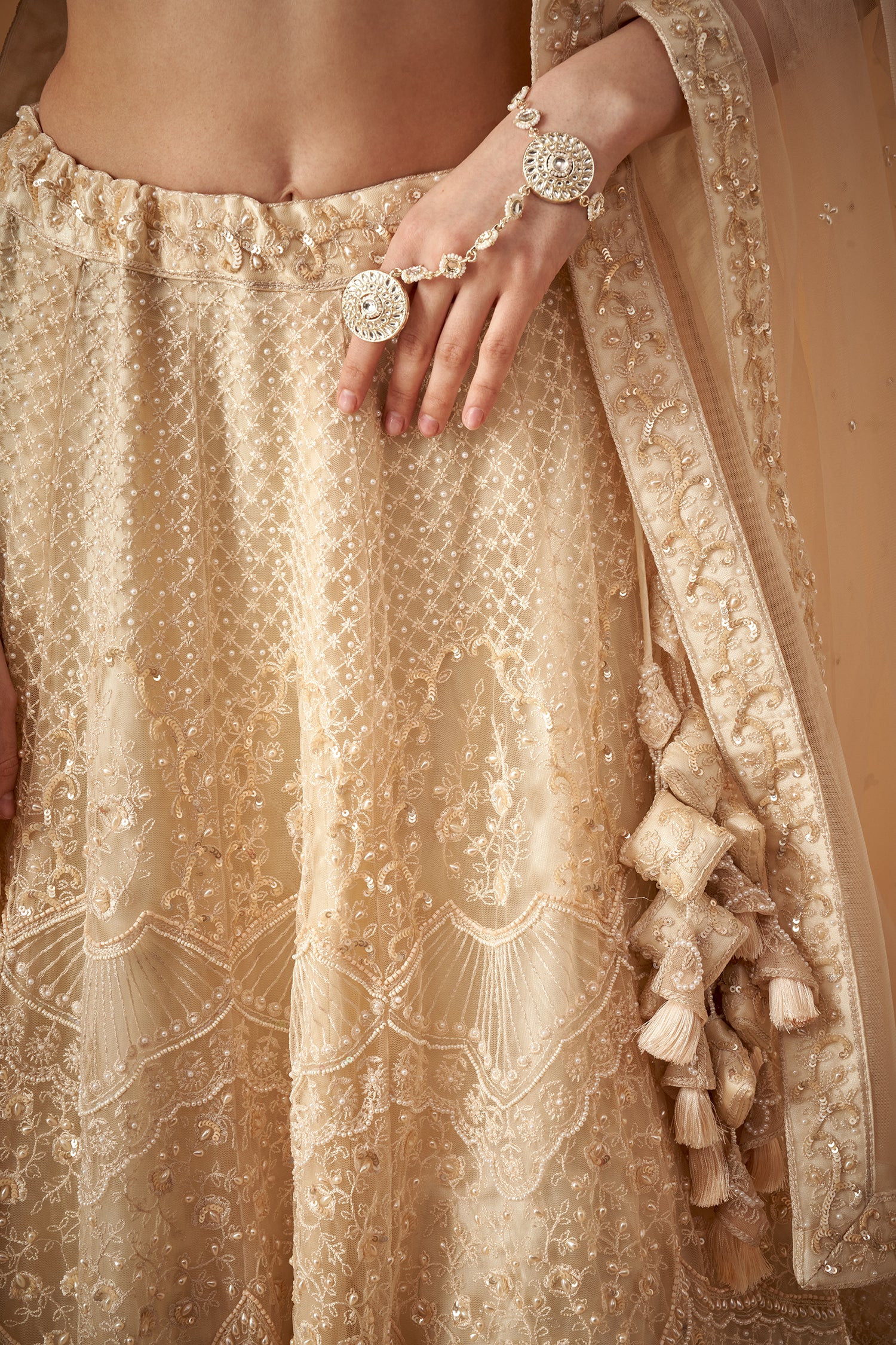 Cream Color Hand Embroidered Lehenga Set