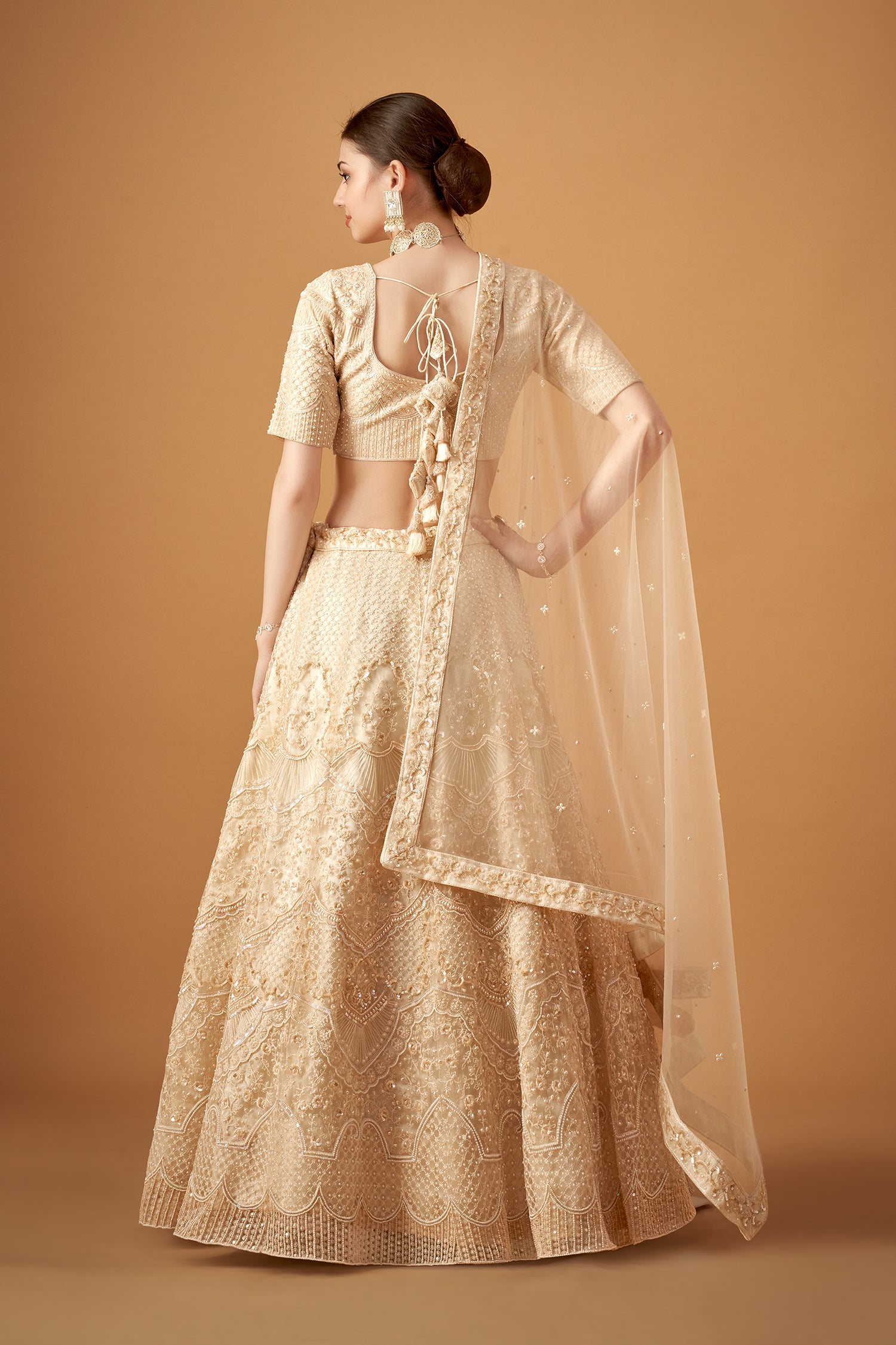 Cream Color Hand Embroidered Lehenga Set