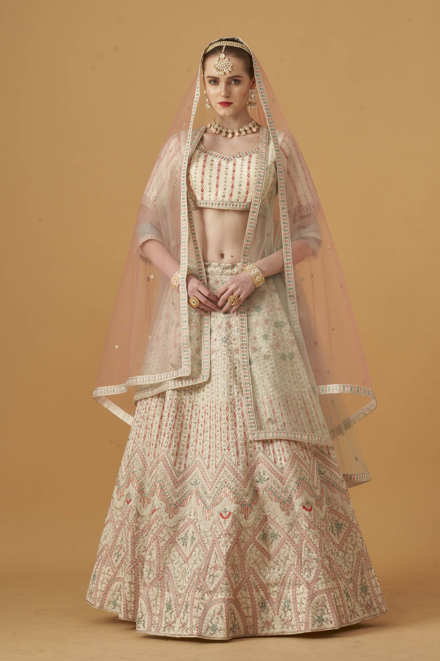 Ivory Embroidered Lehenga Set With Beadwork Embellishments
