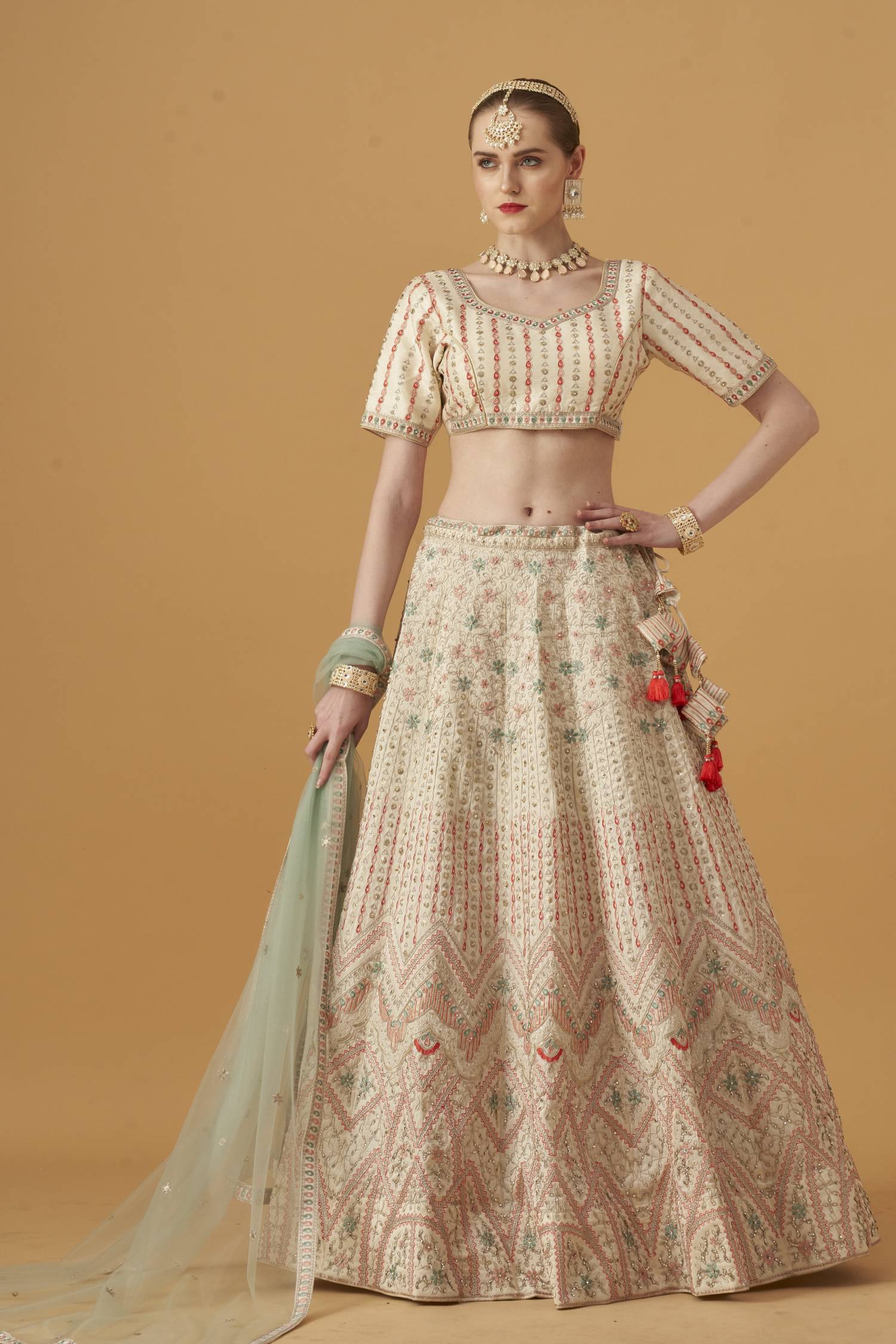 Ivory Embroidered Lehenga Set With Beadwork Embellishments