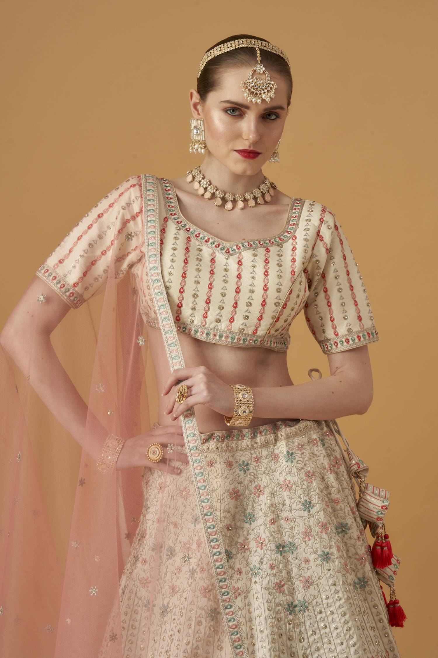 Ivory Embroidered Lehenga Set With Beadwork Embellishments