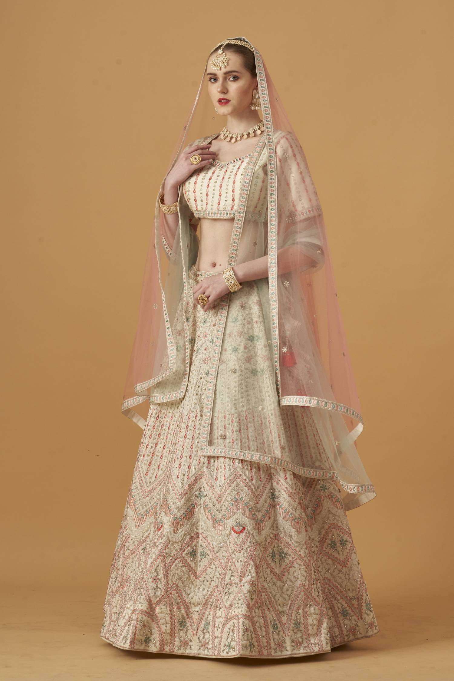 Ivory Embroidered Lehenga Set With Beadwork Embellishments