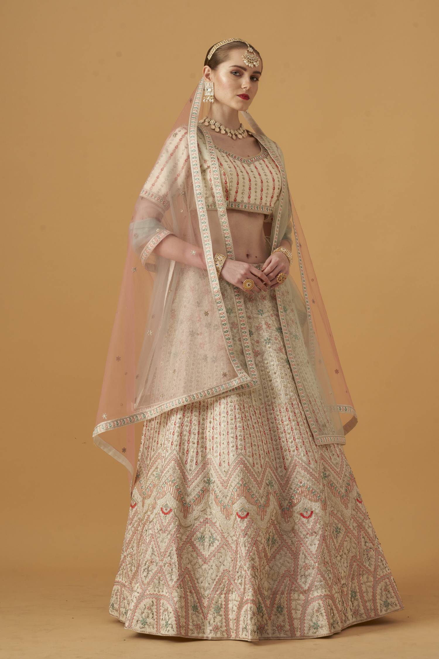 Ivory Embroidered Lehenga Set With Beadwork Embellishments