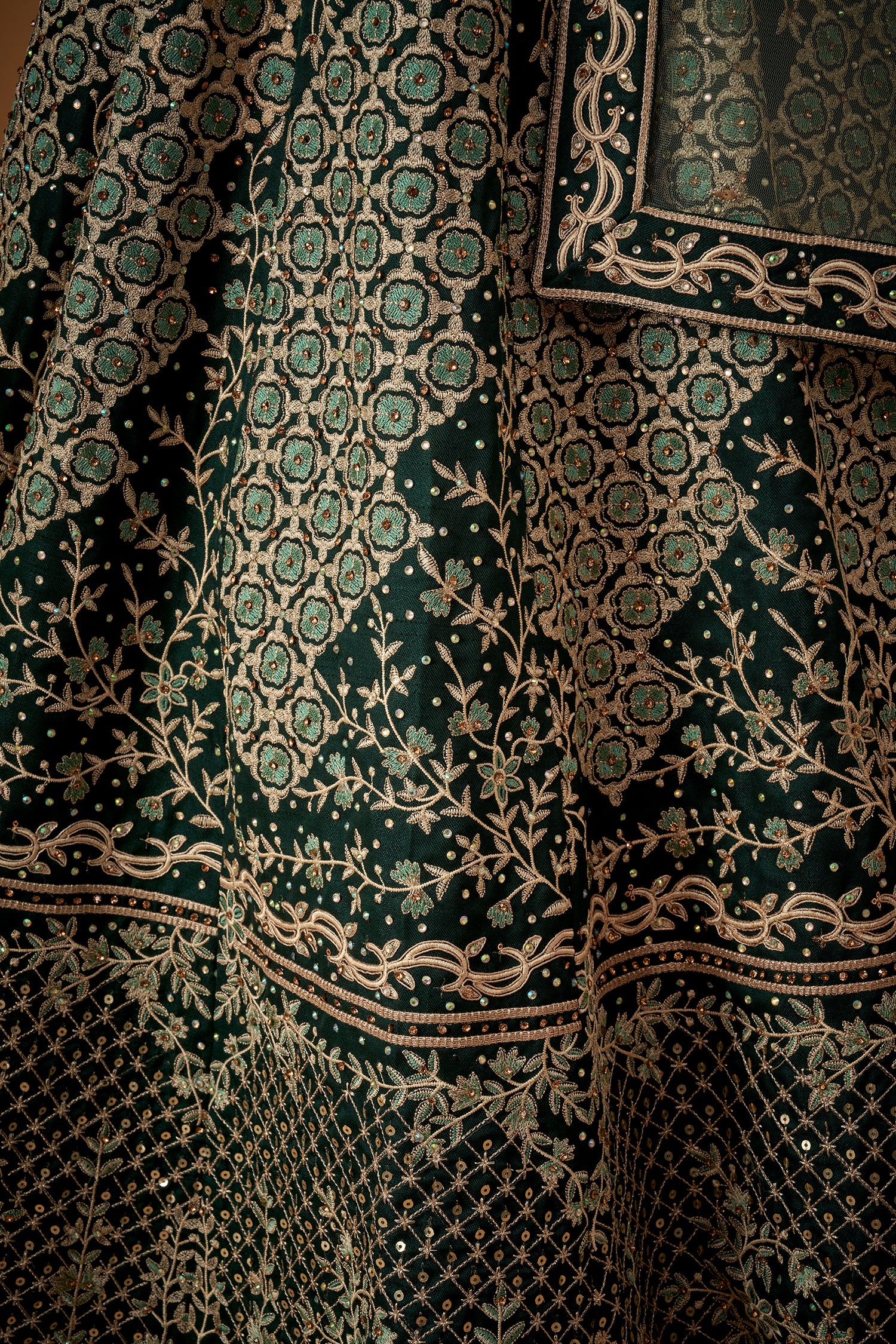 Mehendi Green Embroidered Lehenga Set with Stonework Embellishments