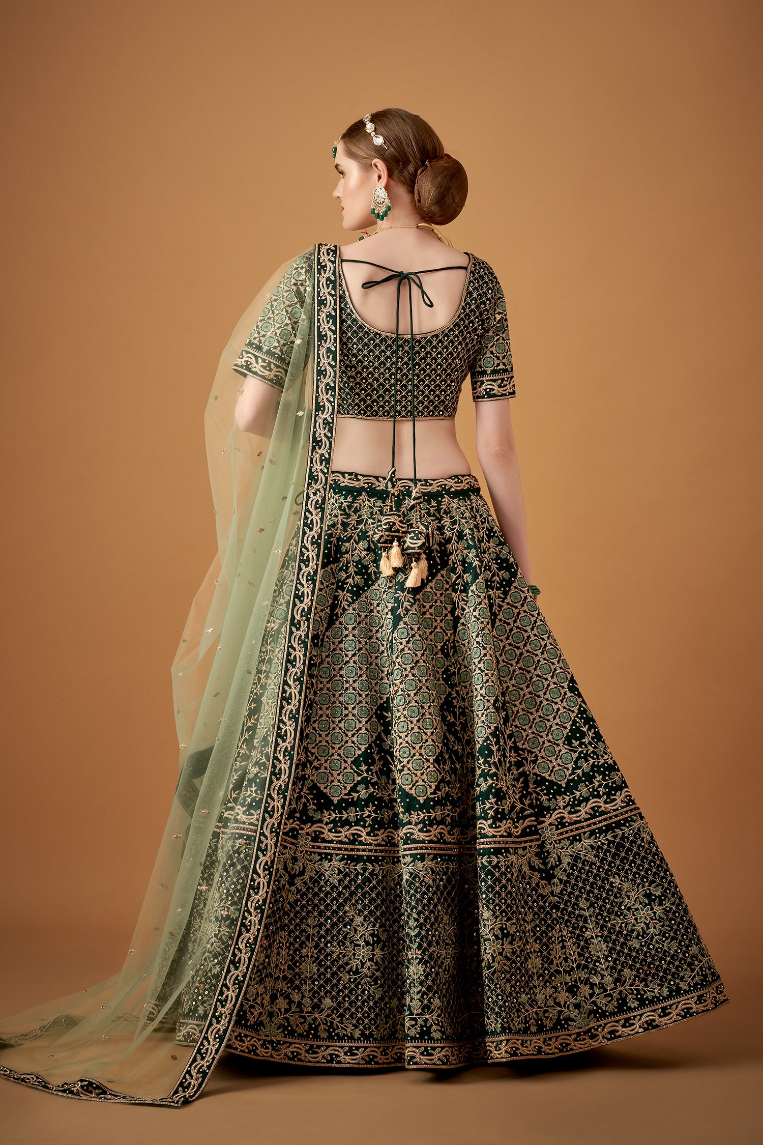 Mehendi Green Embroidered Lehenga Set with Stonework Embellishments