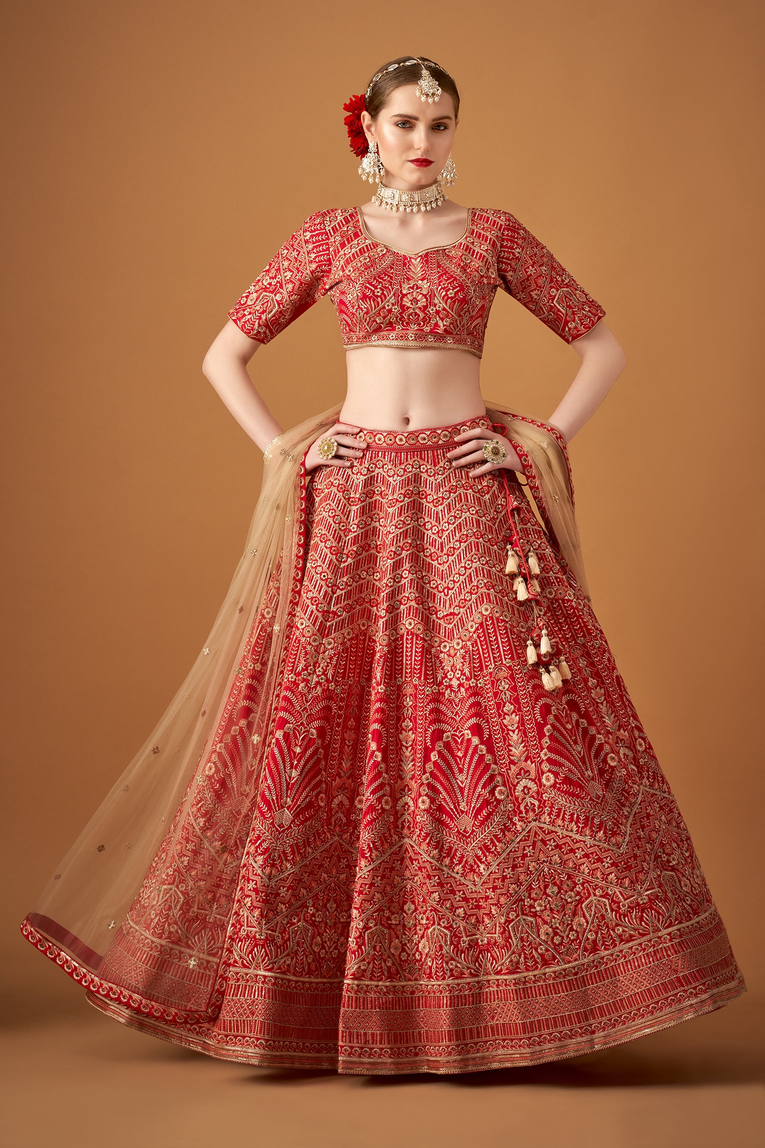 Classic Pink Floral Embroidered Lehenga Set