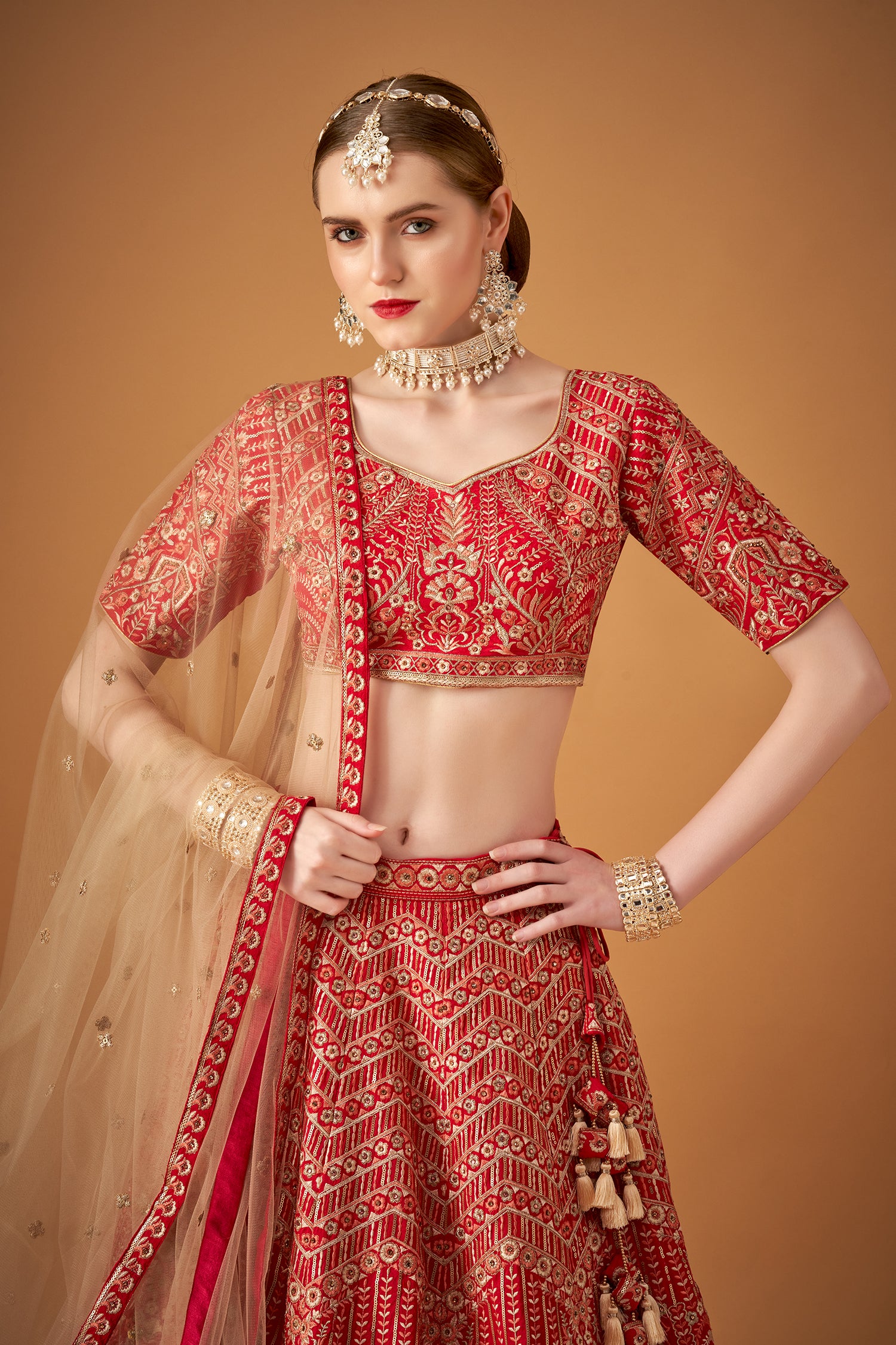 Classic Pink Floral Embroidered Lehenga Set