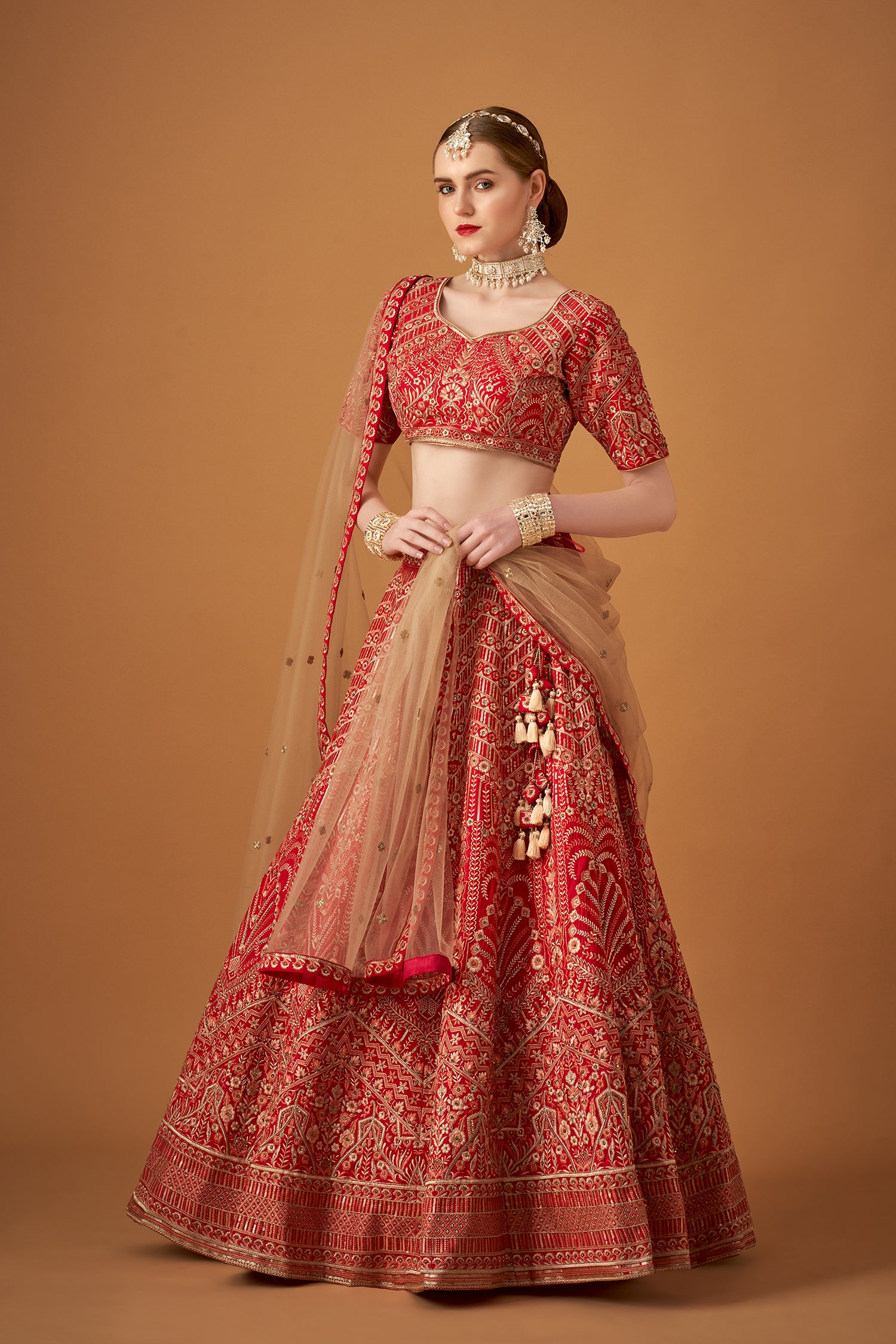 Classic Pink Floral Embroidered Lehenga Set