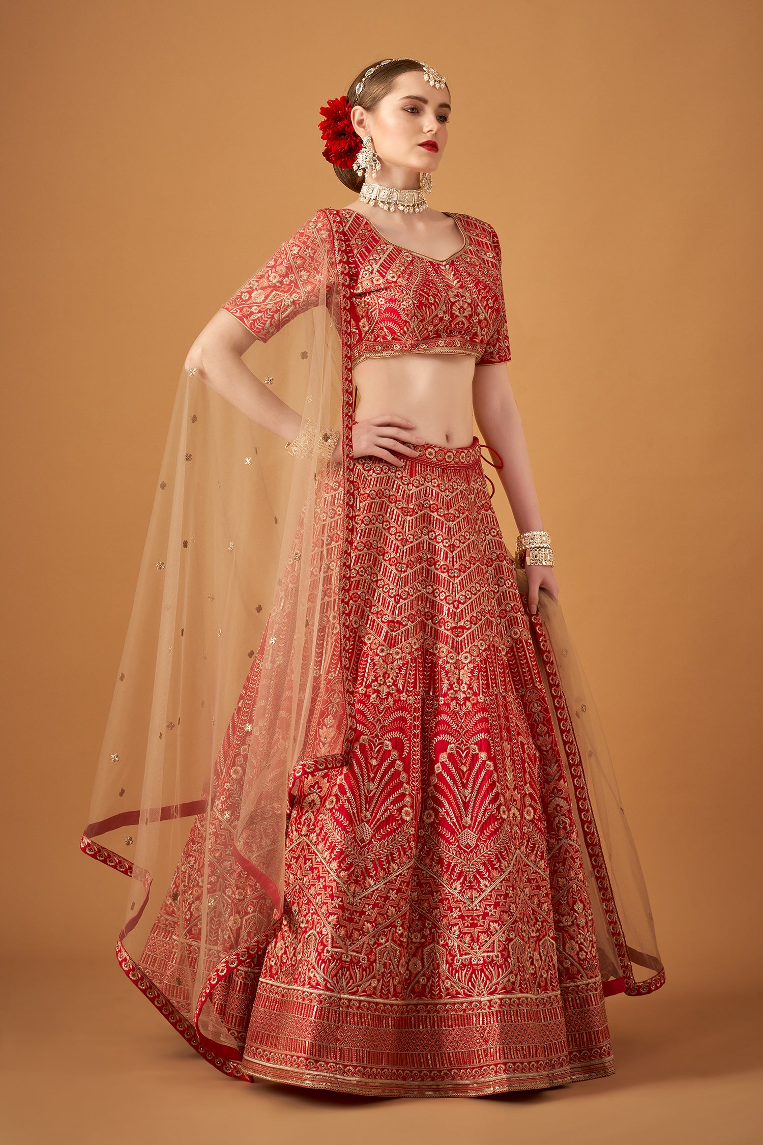 Classic Pink Floral Embroidered Lehenga Set