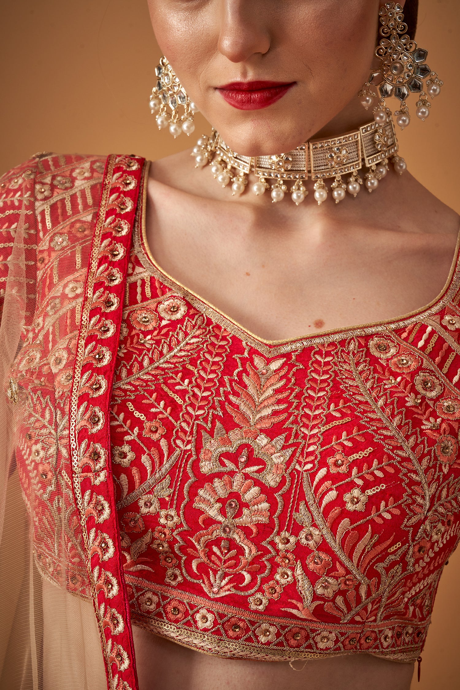 Classic Pink Floral Embroidered Lehenga Set