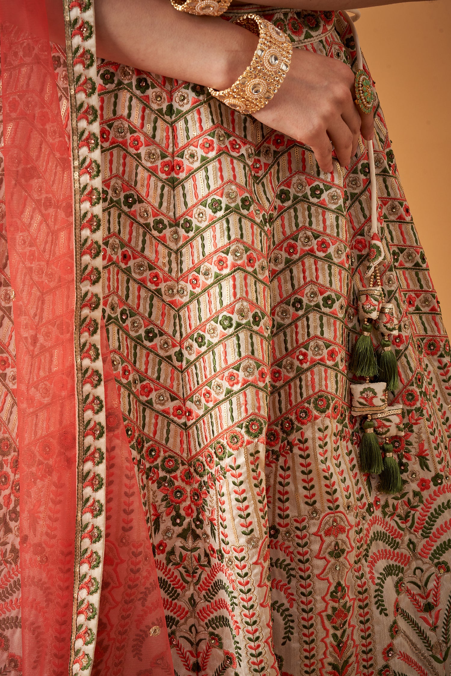 Snow White Floral Embroidered Lehenga Set with Beadwork Embellishments