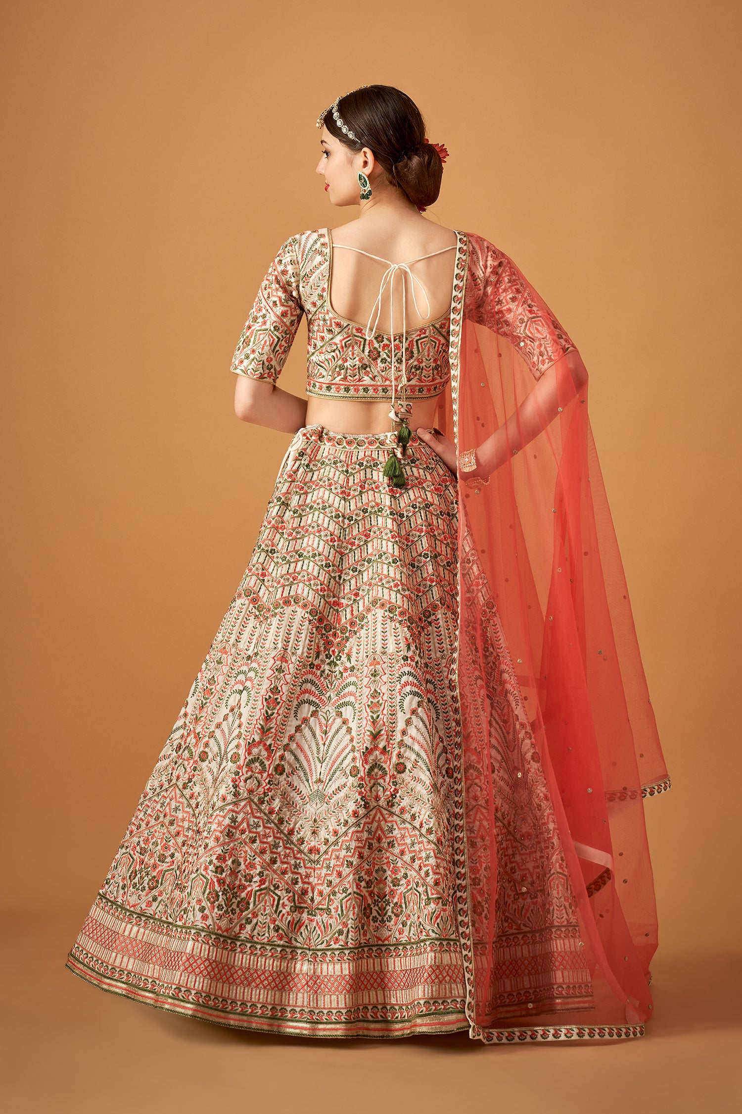 Snow White Floral Embroidered Lehenga Set with Beadwork Embellishments