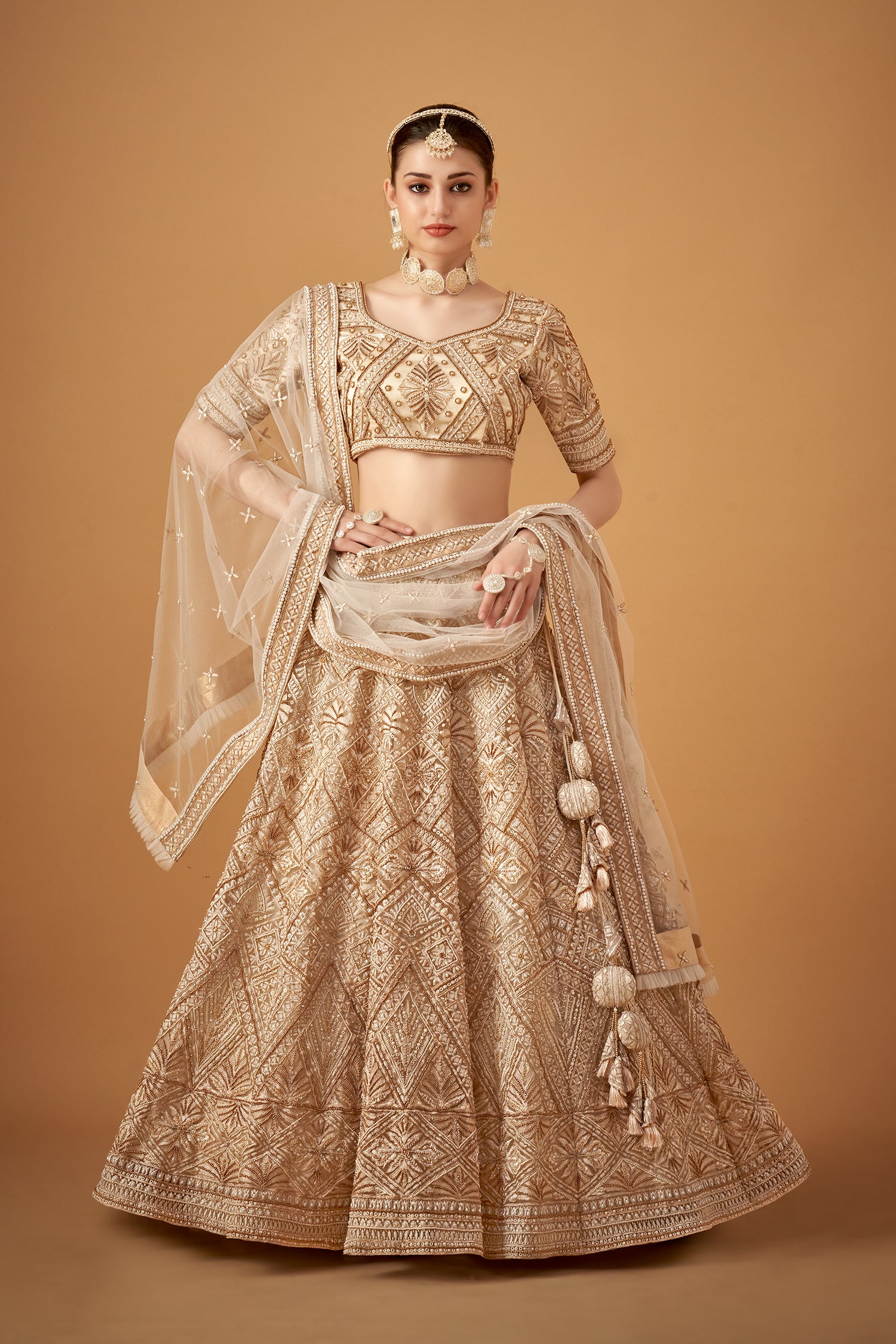 Beige Handwork Bridal Lehenga Set