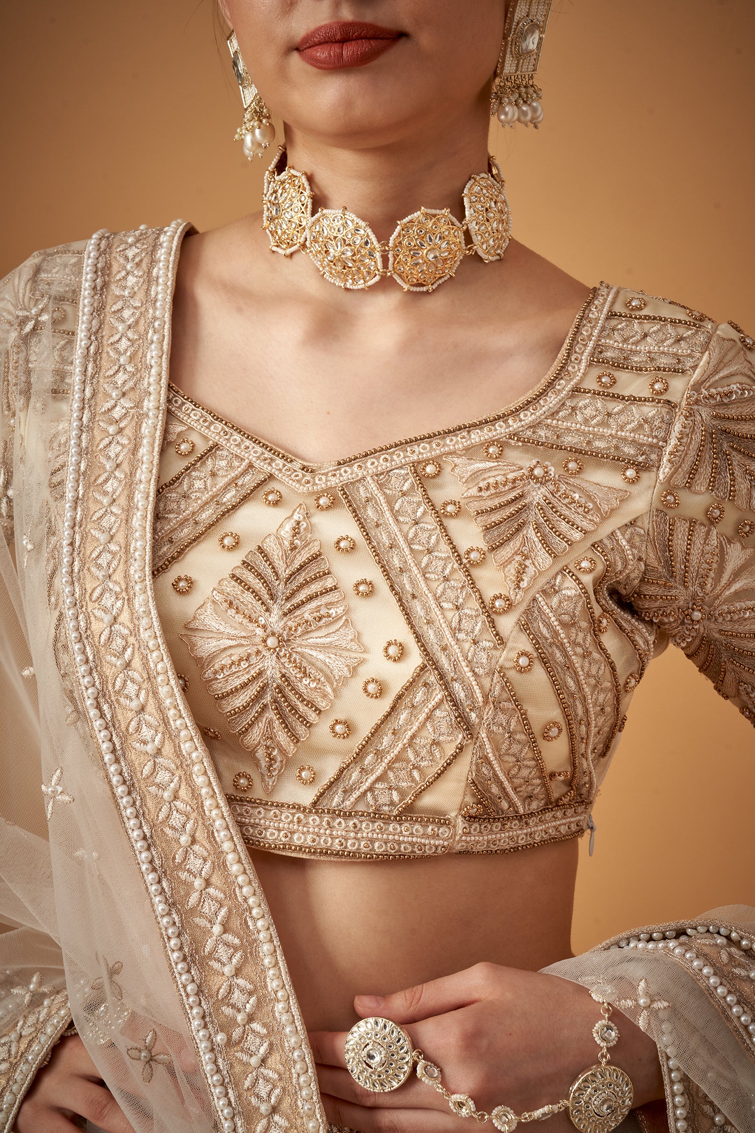 Beige Handwork Bridal Lehenga Set