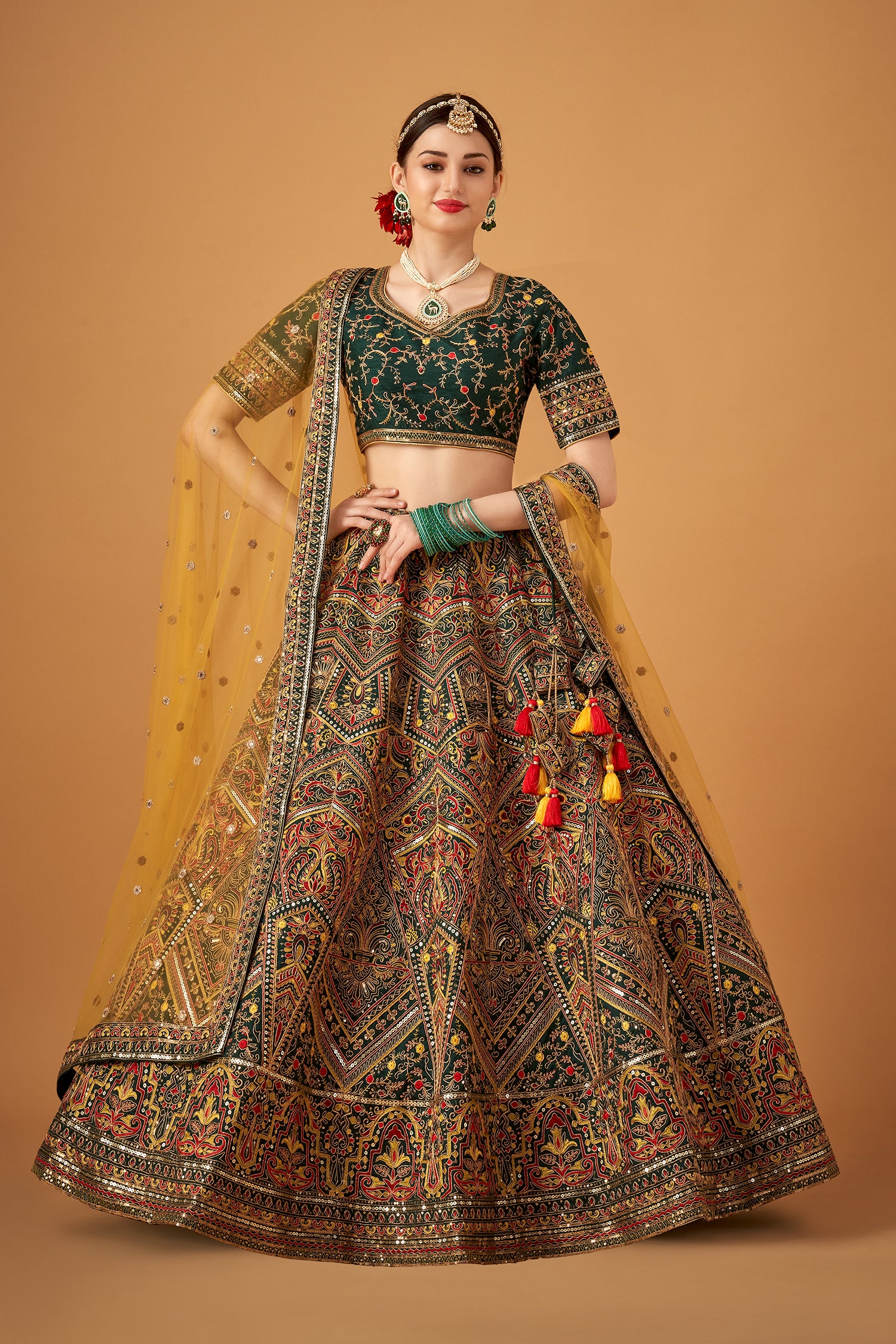 Majestic Green Embroidered Lehenga Set