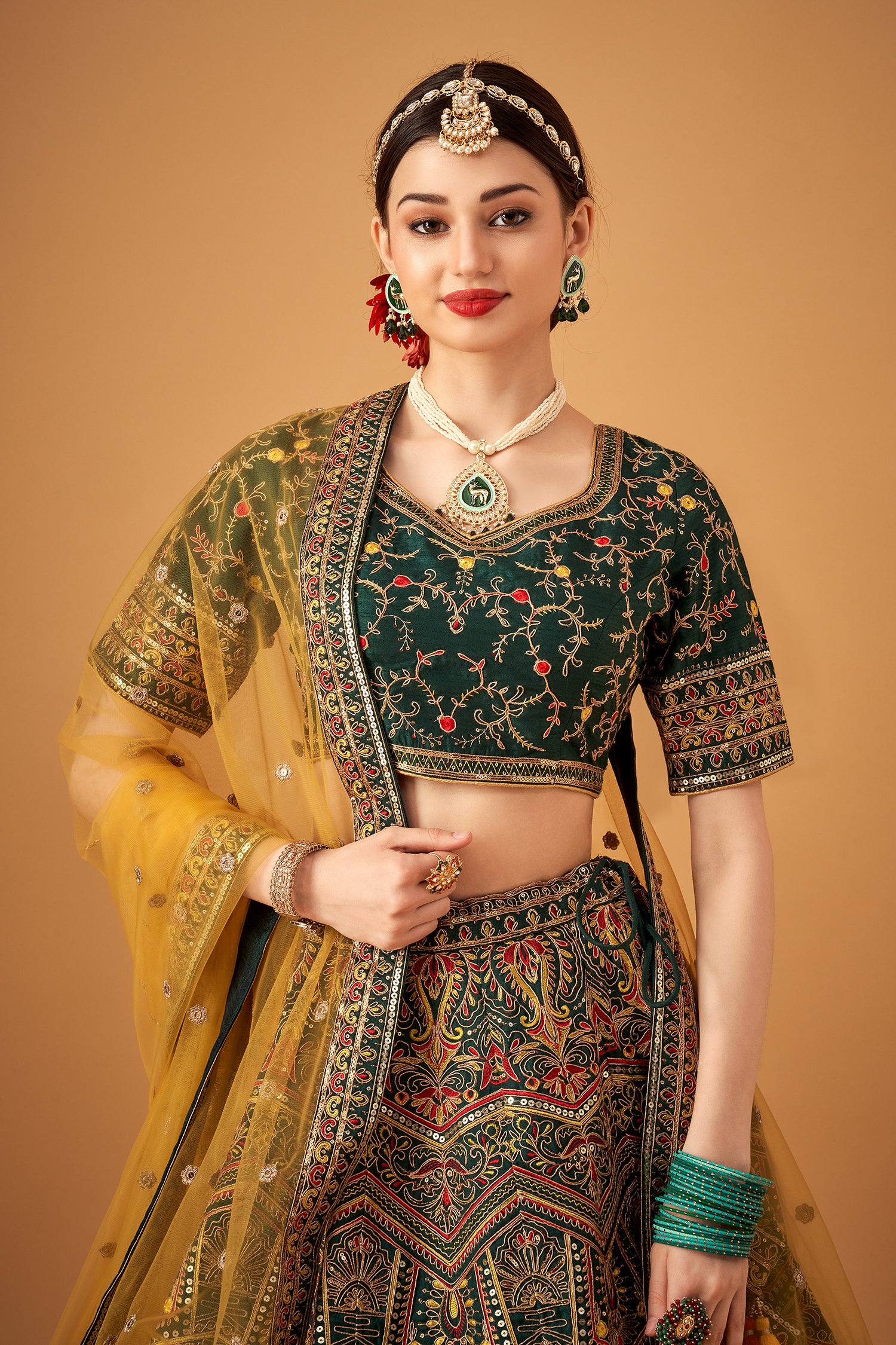 Majestic Green Embroidered Lehenga Set