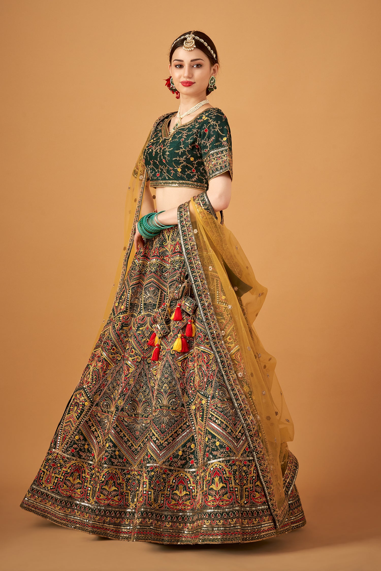 Majestic Green Embroidered Lehenga Set