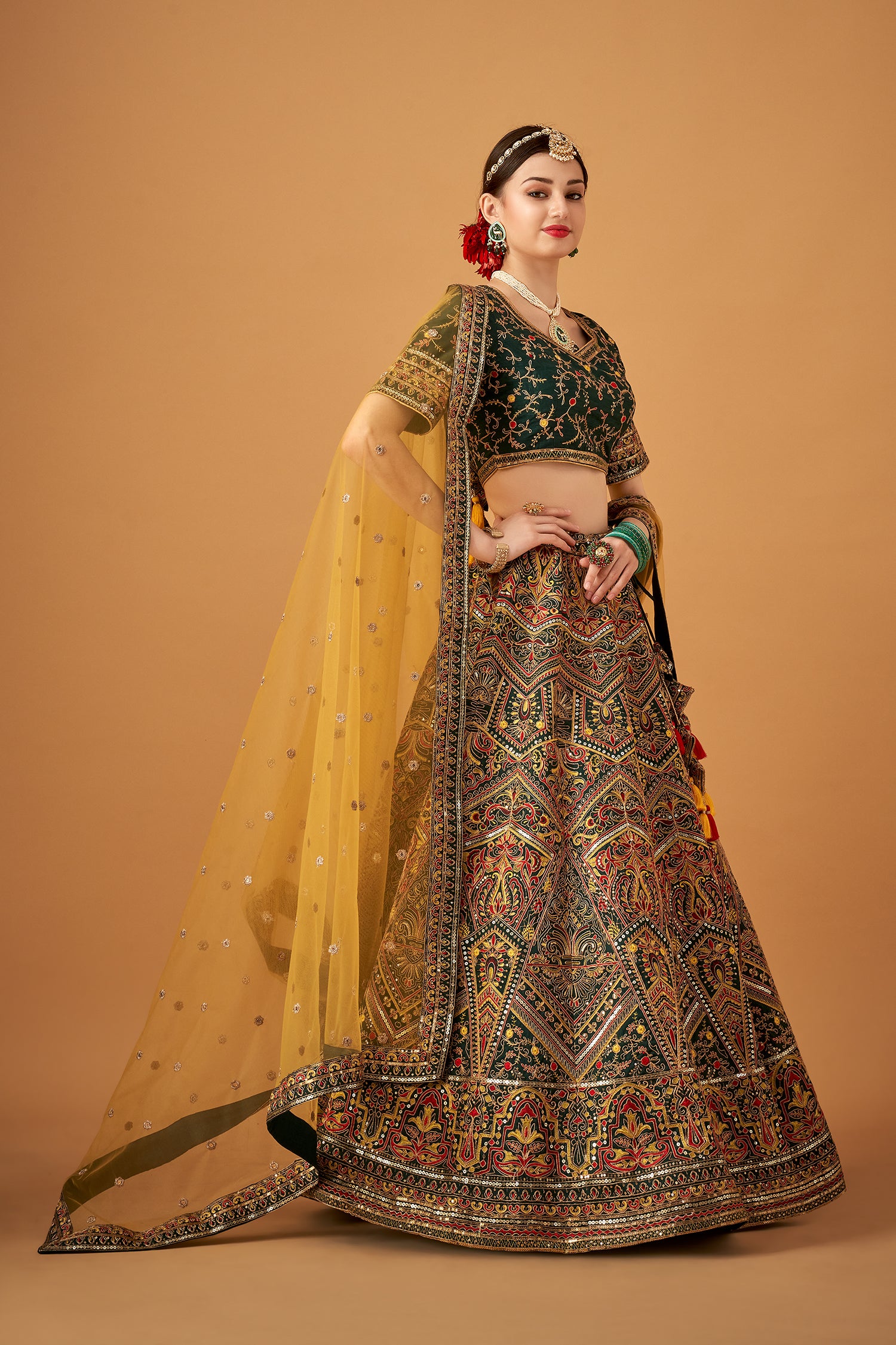 Majestic Green Embroidered Lehenga Set