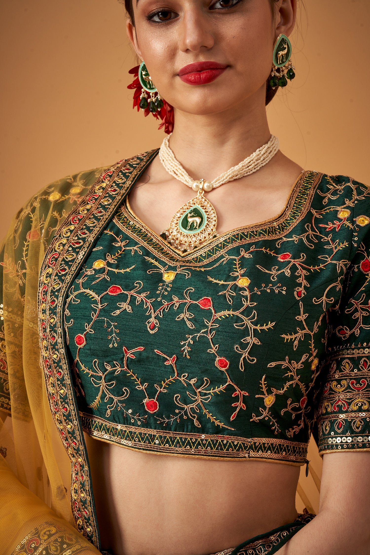 Majestic Green Embroidered Lehenga Set