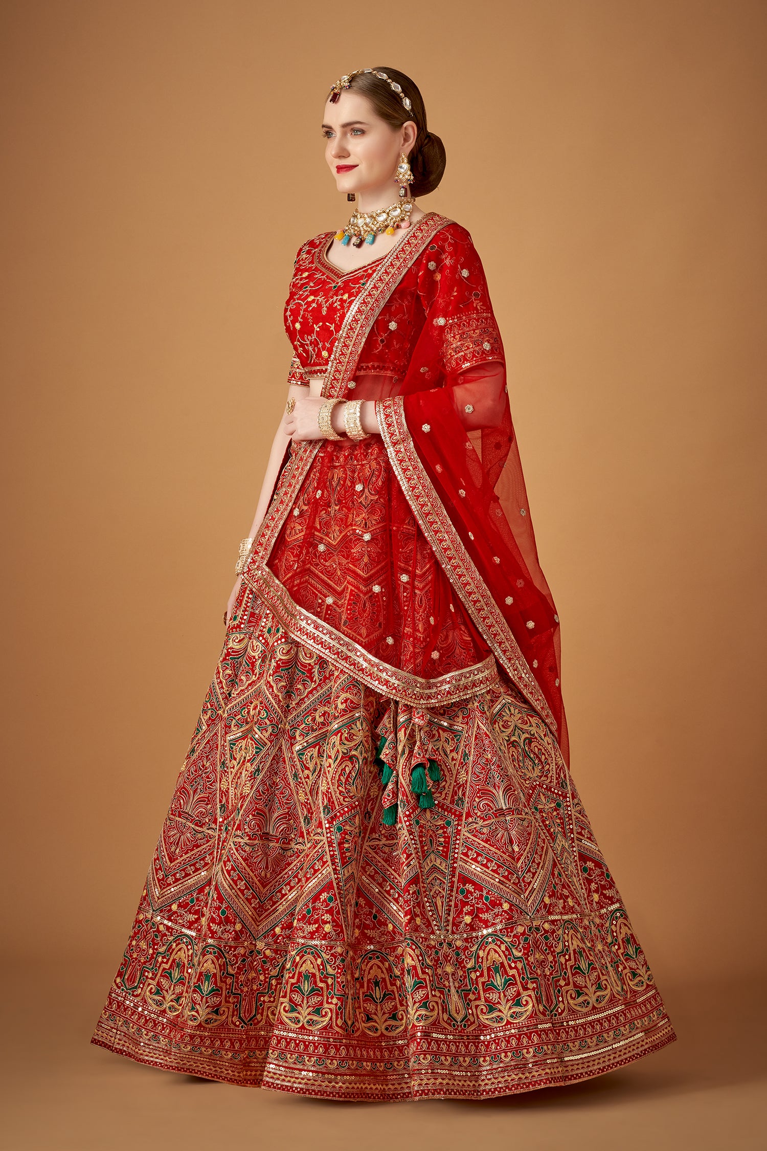 Red Traditional Embroidered Lehenga Set