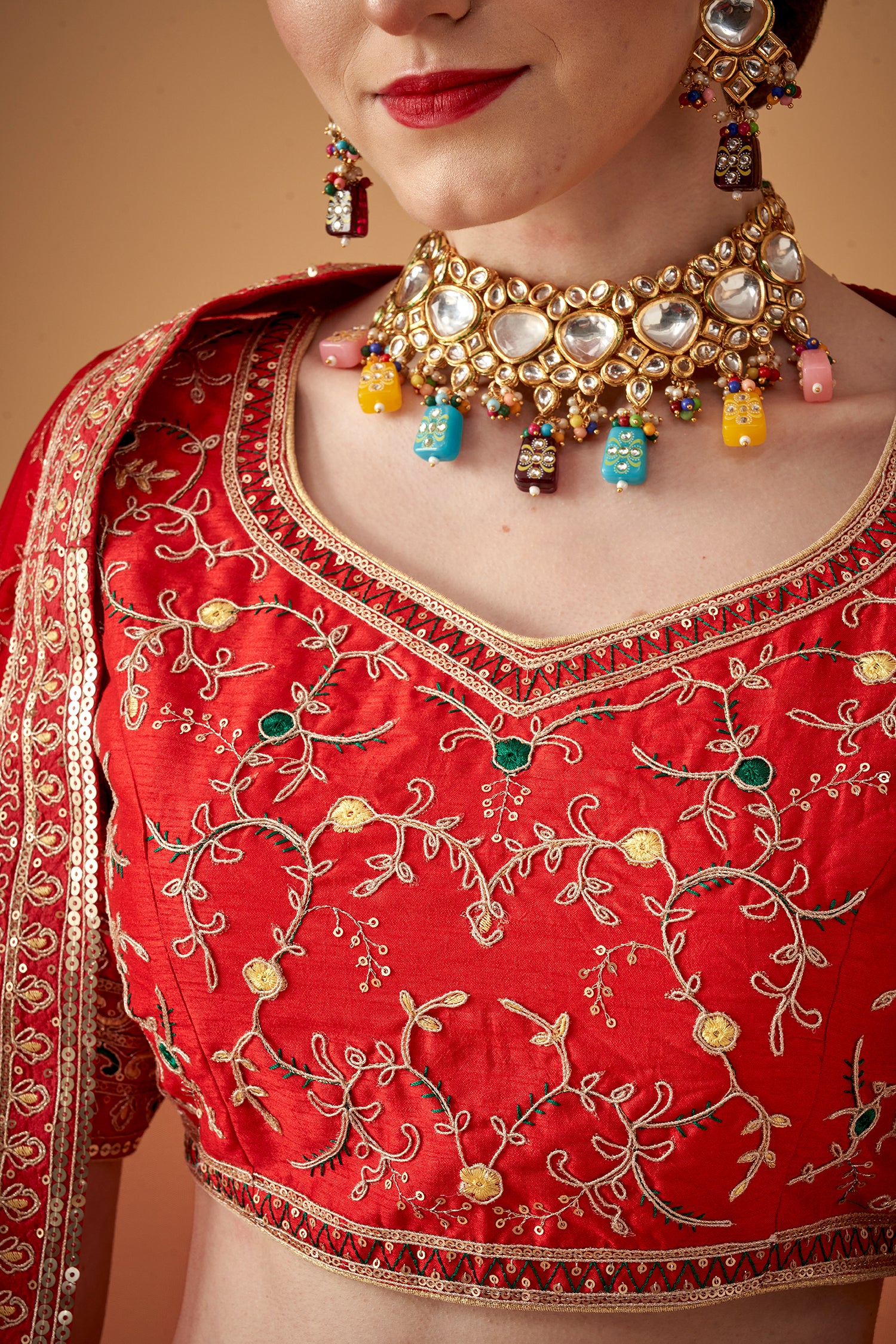 Red Traditional Embroidered Lehenga Set