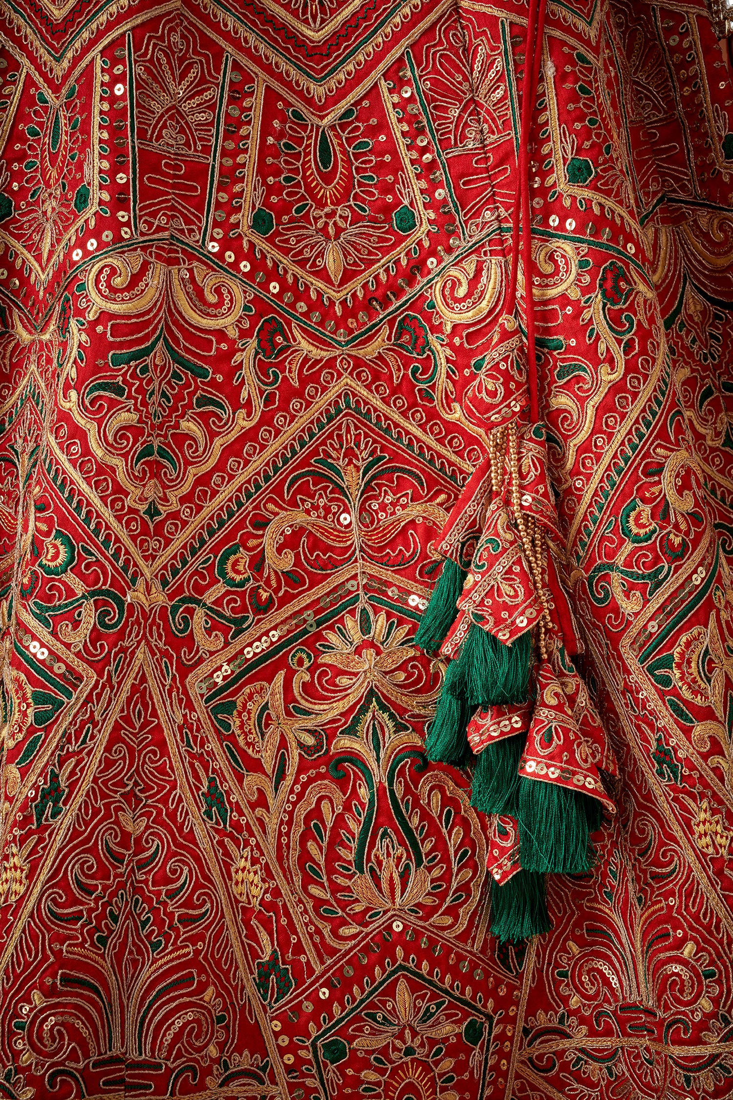 Red Traditional Embroidered Lehenga Set