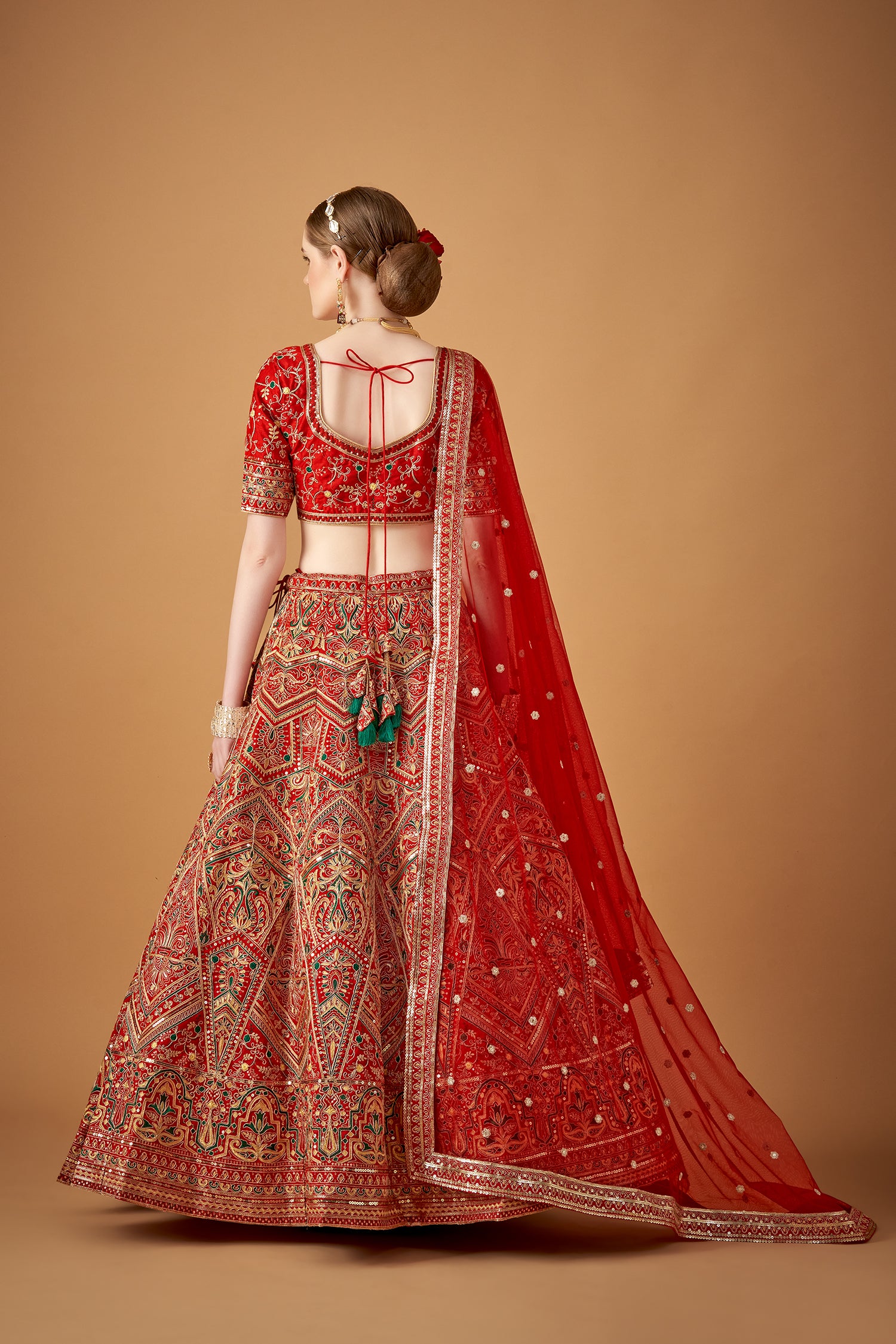 Red Traditional Embroidered Lehenga Set