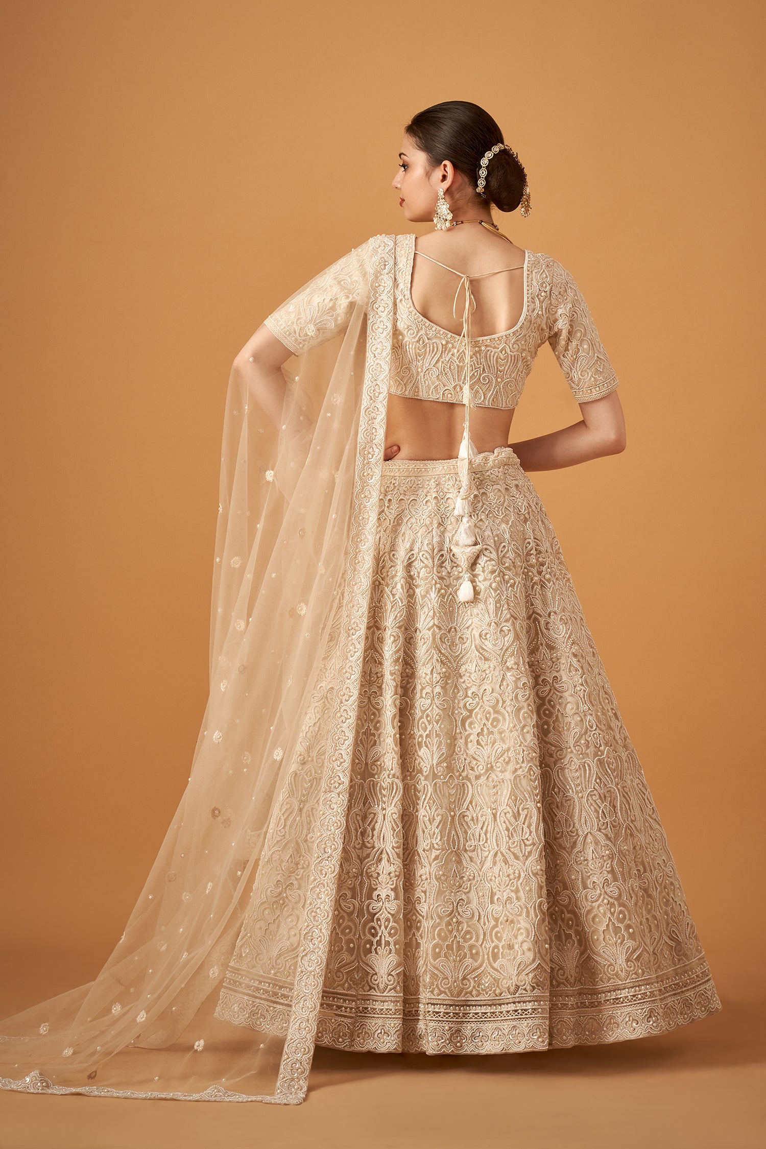 Pearl White Handwork Bridal Lehenga Set