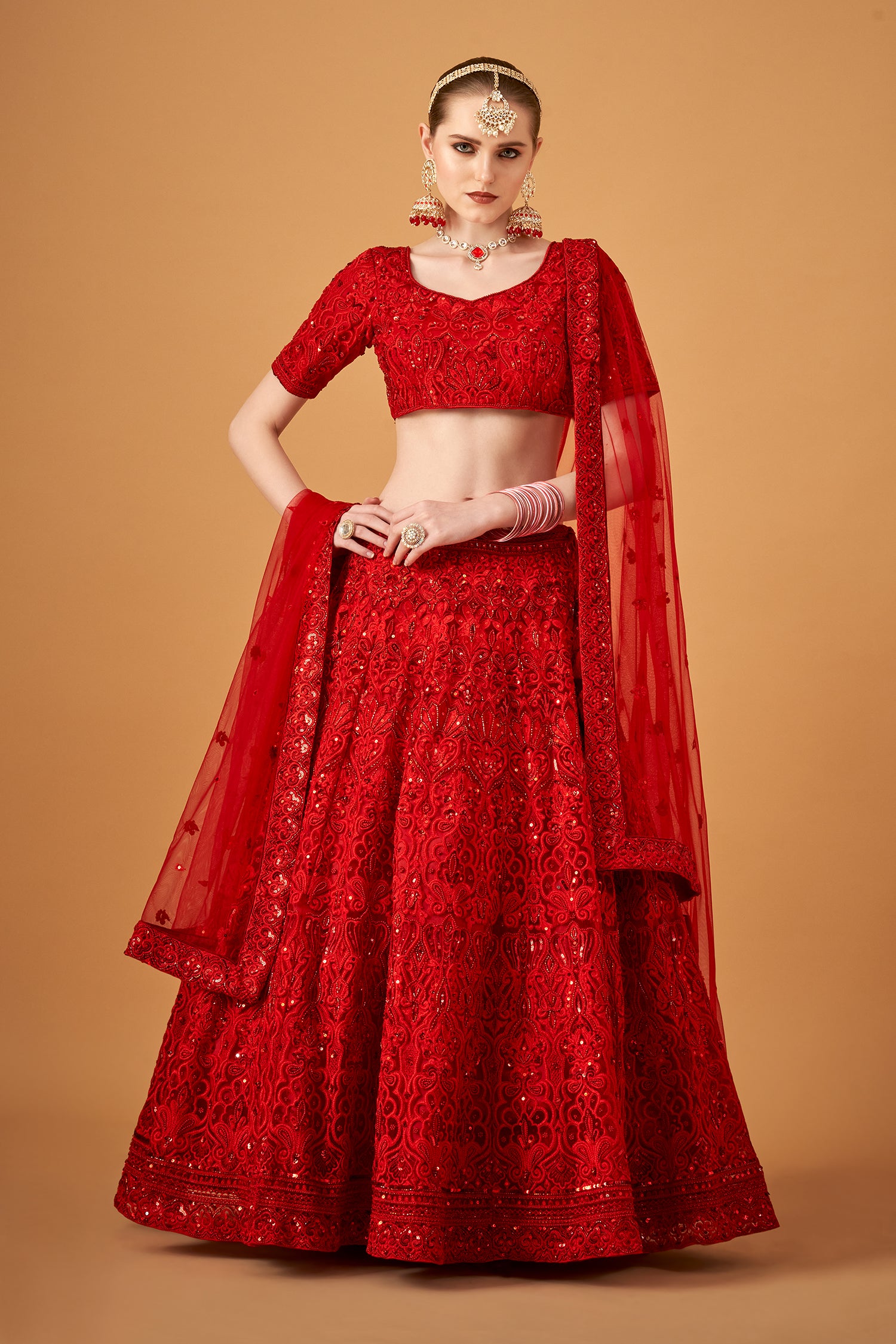 Stunning Red Handwork Lehenga Set