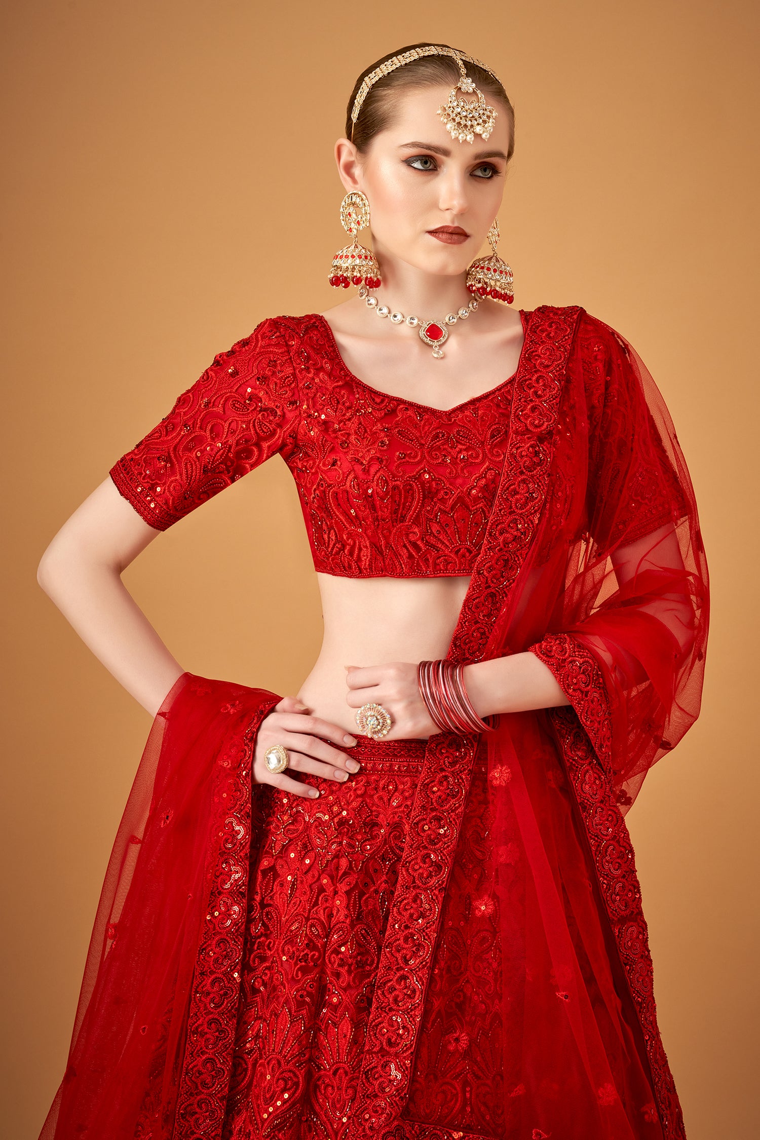 Stunning Red Handwork Lehenga Set