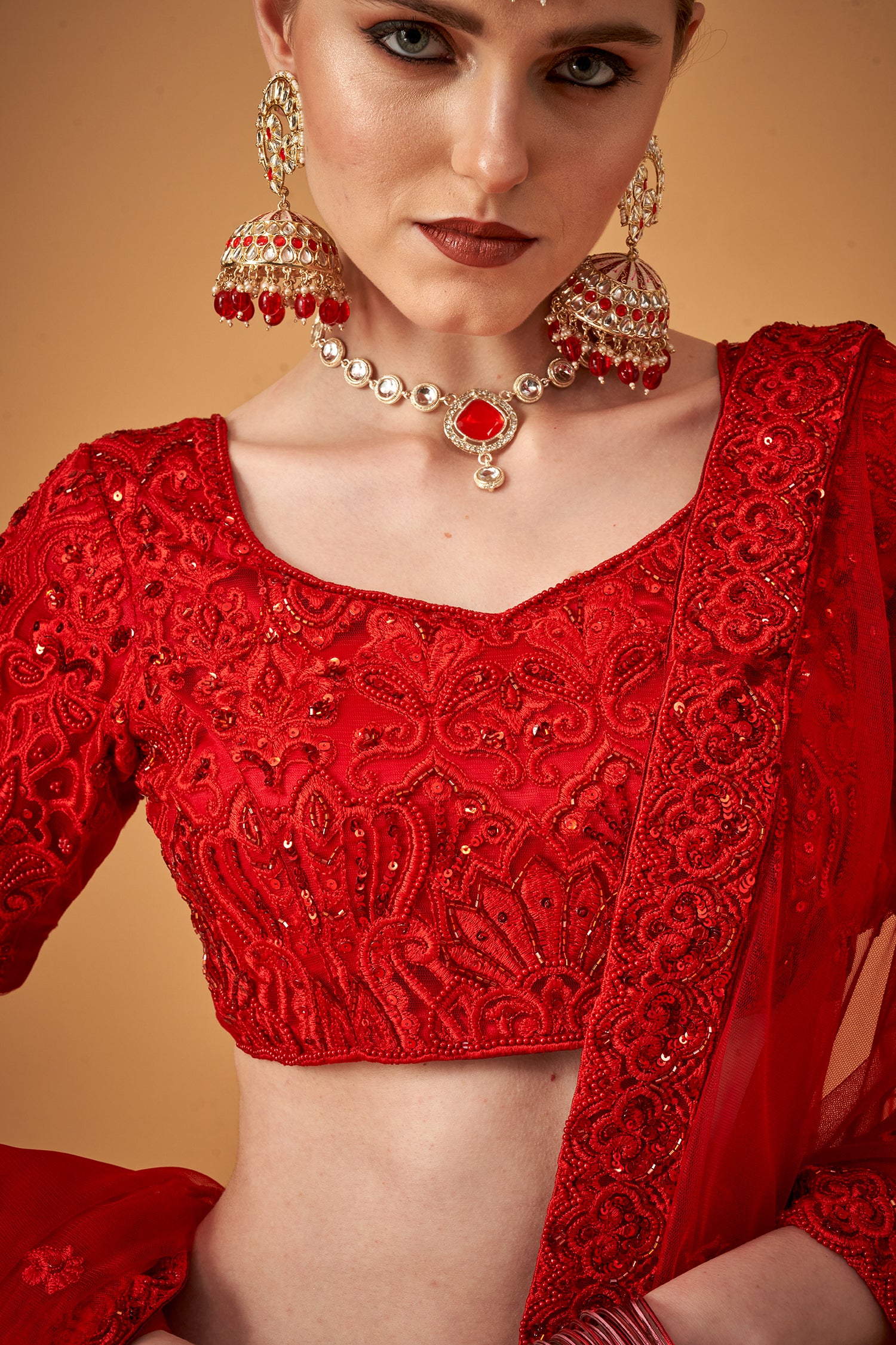 Stunning Red Handwork Lehenga Set