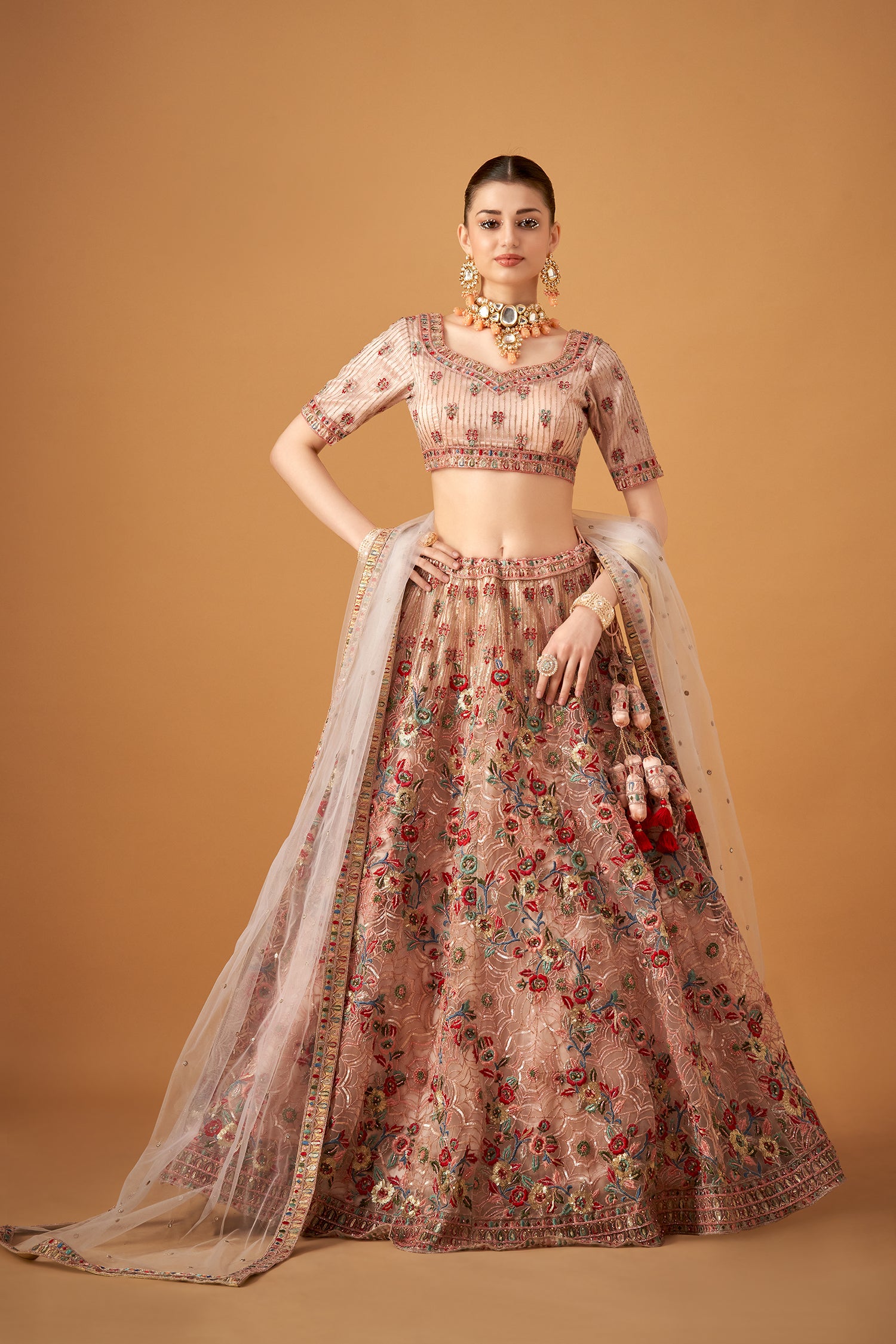 Petal Pink Floral Hand Embroidered Lehenga