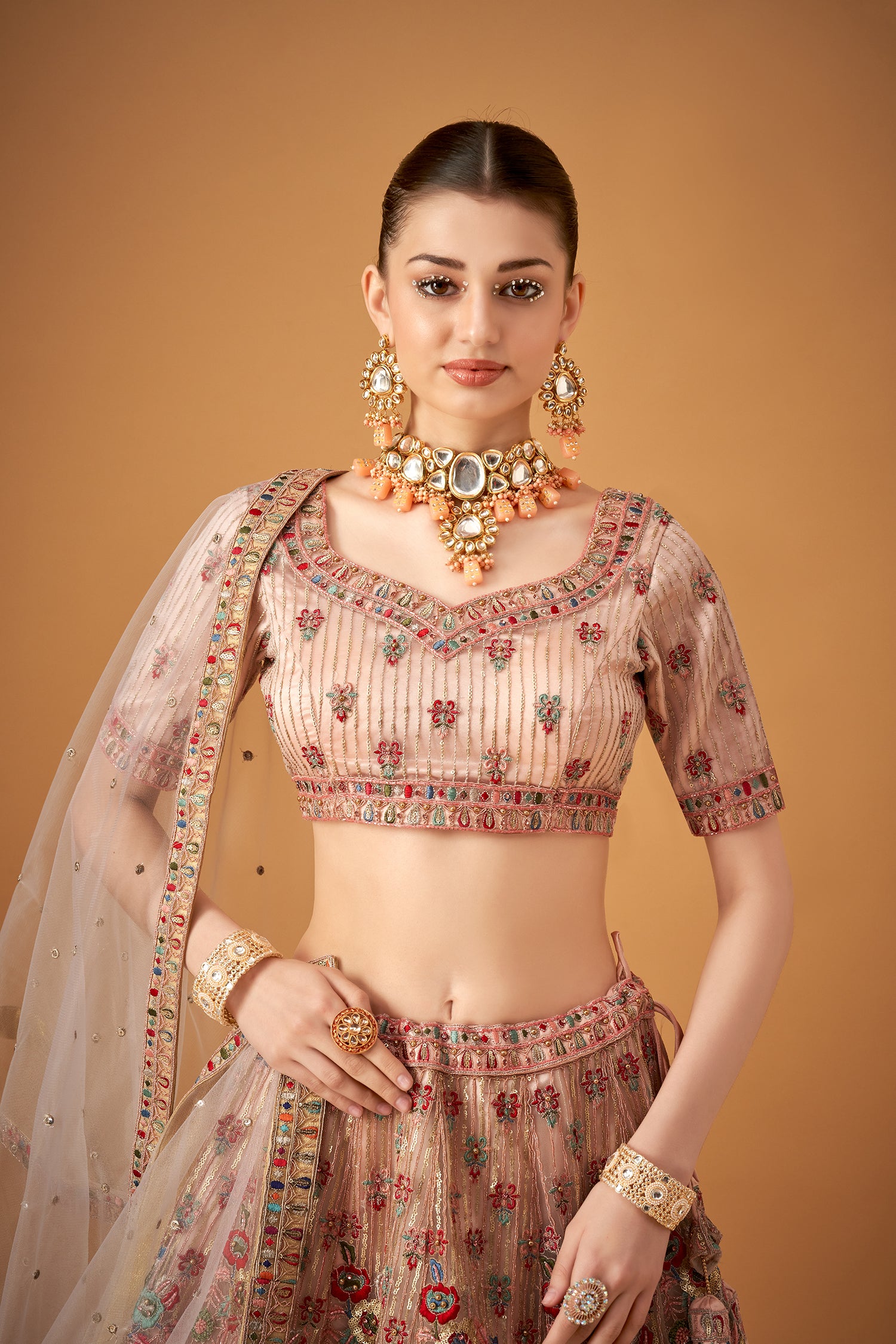 Petal Pink Floral Hand Embroidered Lehenga