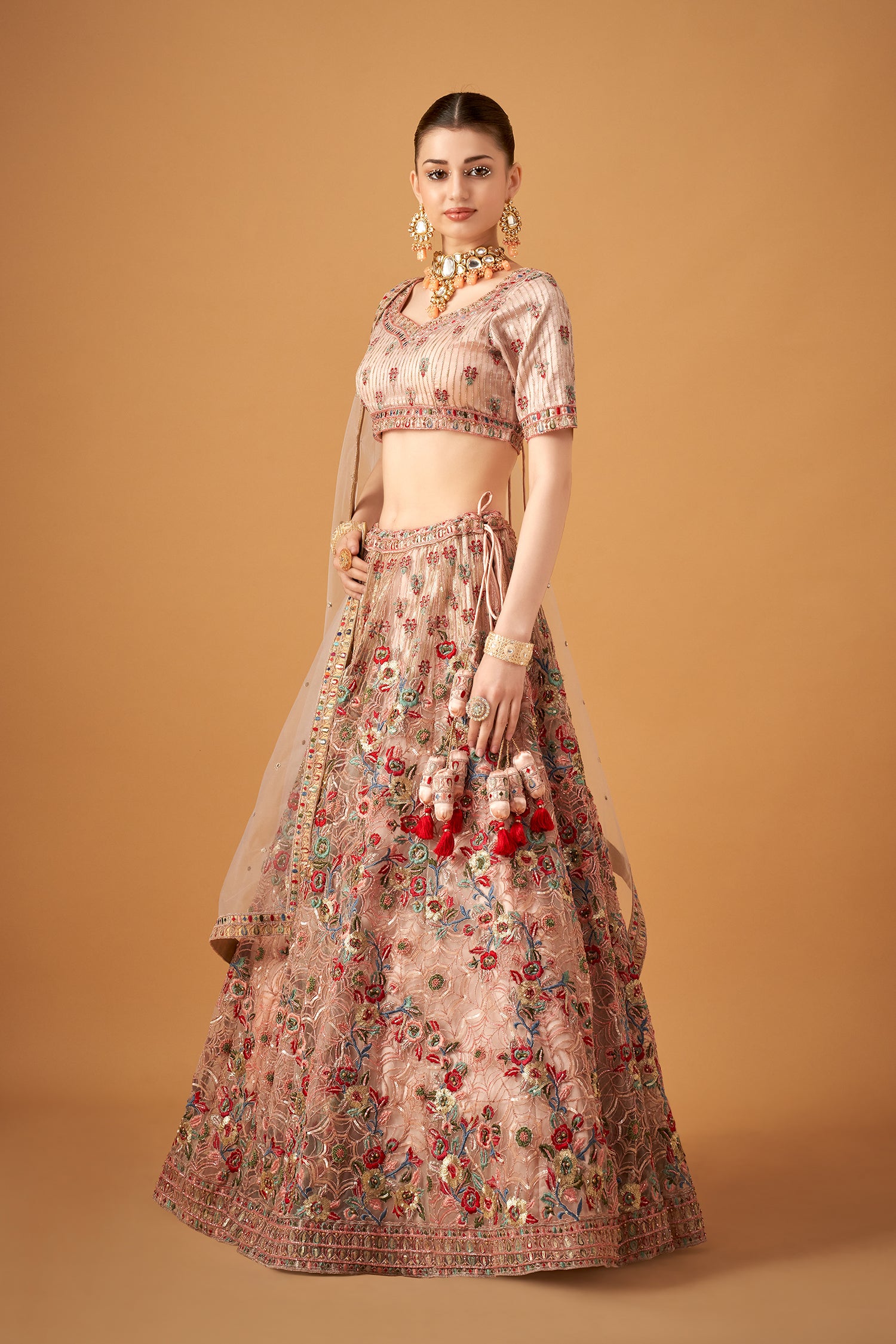 Petal Pink Floral Hand Embroidered Lehenga