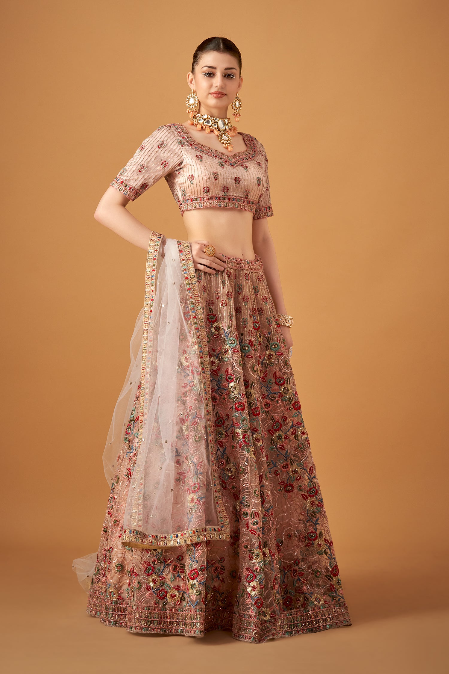 Petal Pink Floral Hand Embroidered Lehenga