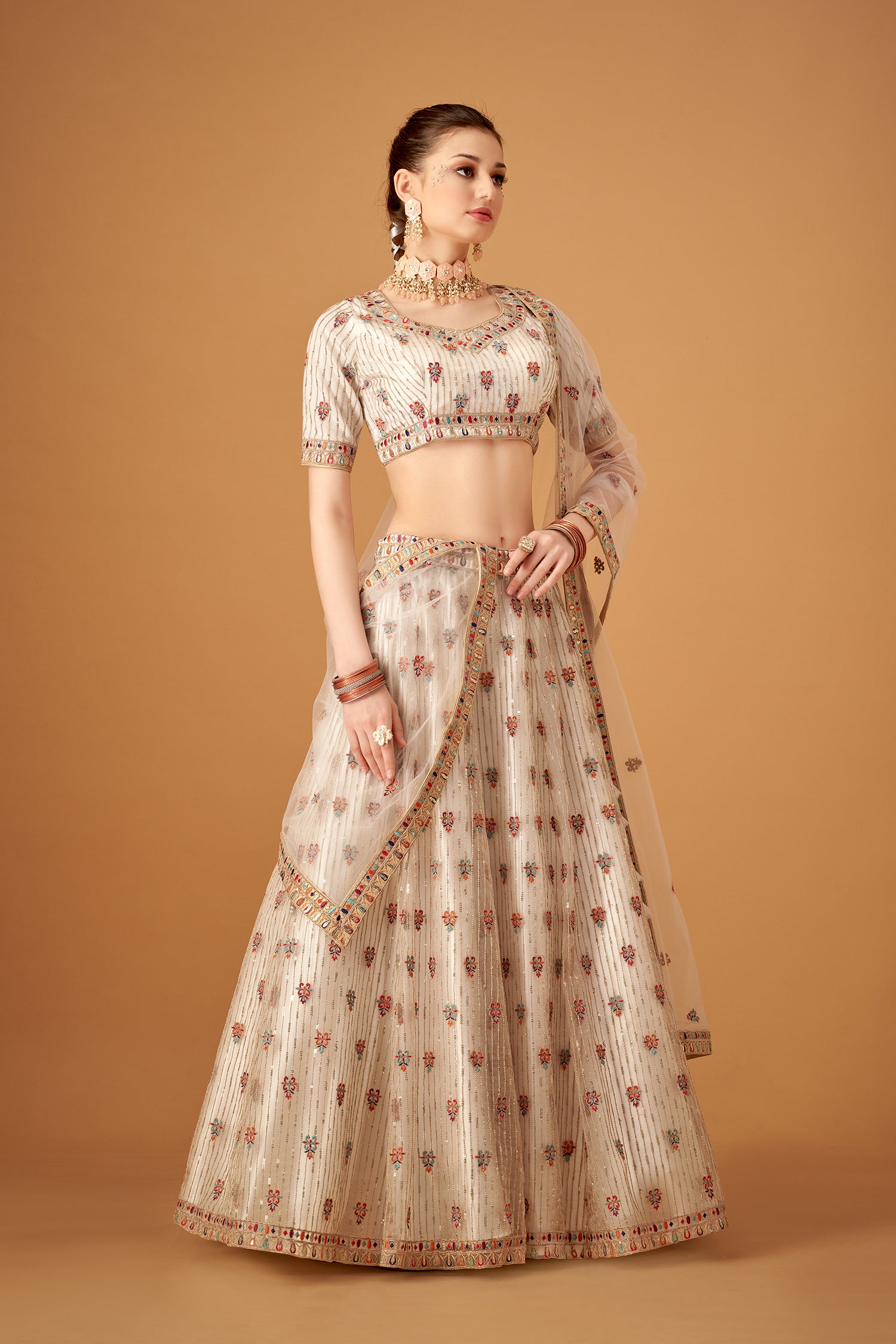 White Embroidered Lehenga And Blouse Set